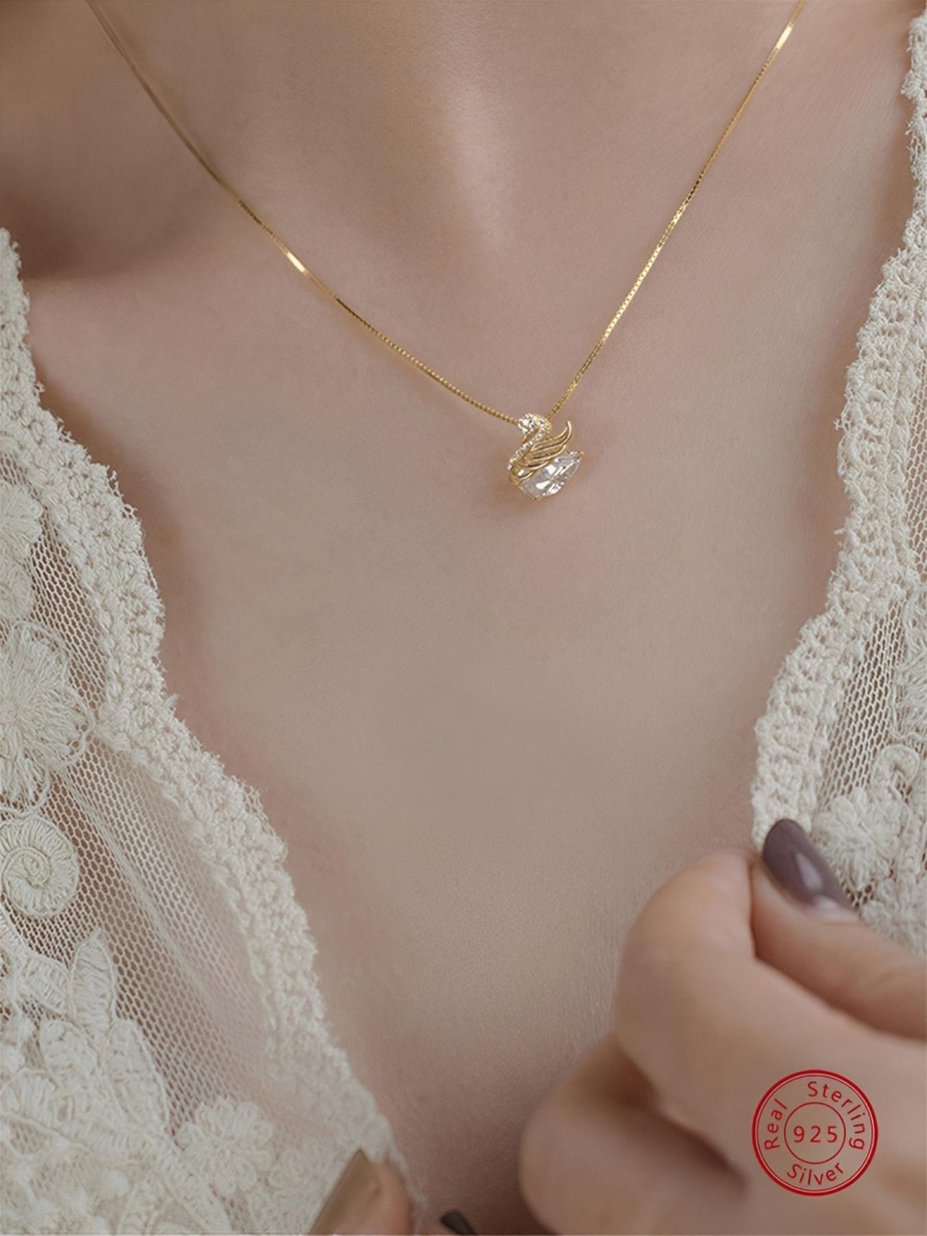 S925 Sterling Silver Swan Design Pendant Necklace for Women & Girls, Artificial Zircon Decor Necklace, Fashion Jewelry for Party, Daily Decor, Trendy All-match & Exquisite Jewelry for Birthday Gift, Daily Wear Necklace