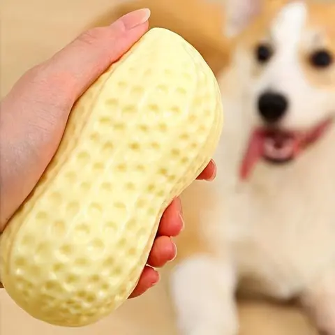 1PC Peanut Design Dog Chew Rubber Toy, Durable Tough Squeaky Teeth Cleaning Toy, Interactive Tough Chewer
