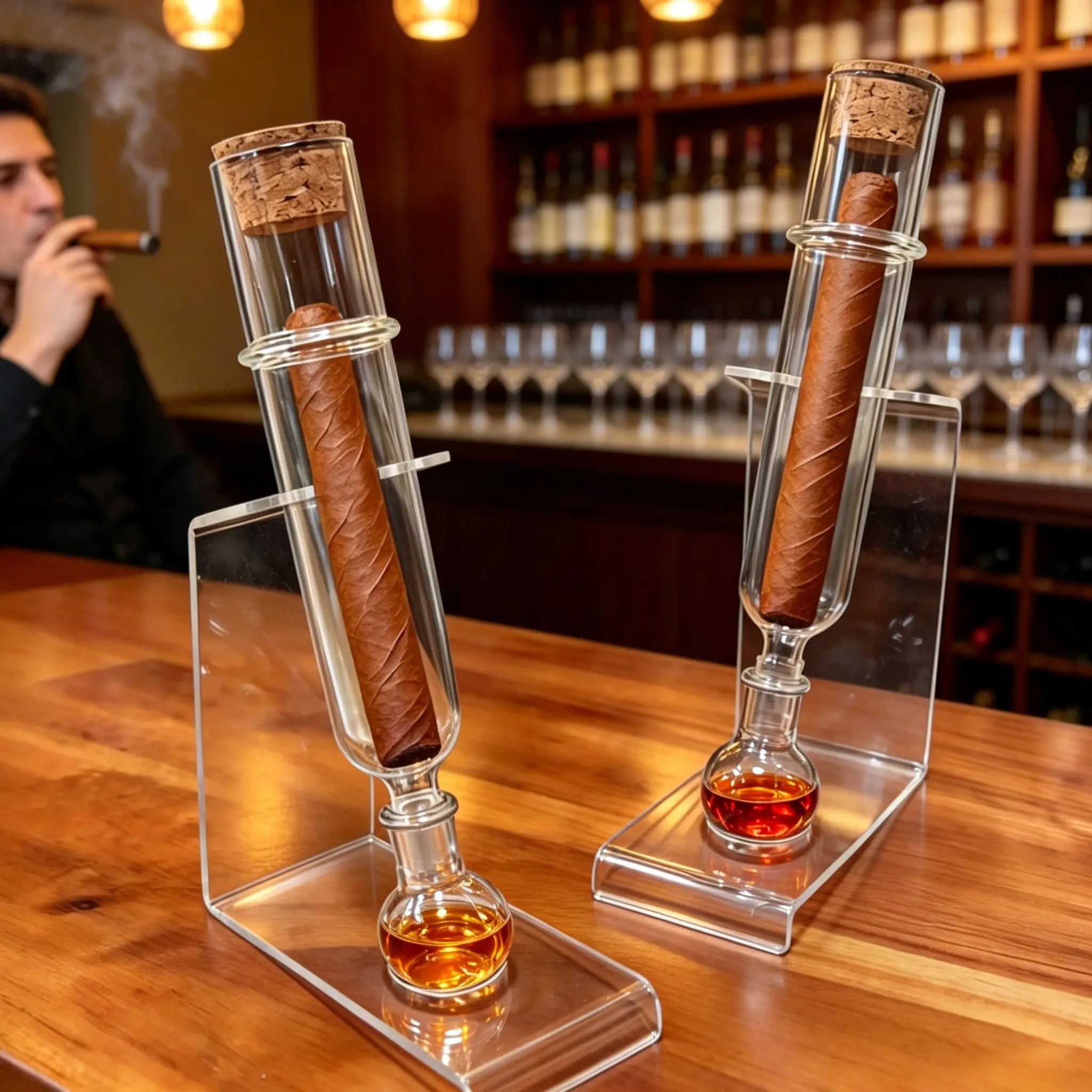 Cigar Humidor Set with Straight Tube, Ball Base, Wooden Stopper, Acrylic Stand, Modern Cigar Accessories, Handmade, Gift Idea
