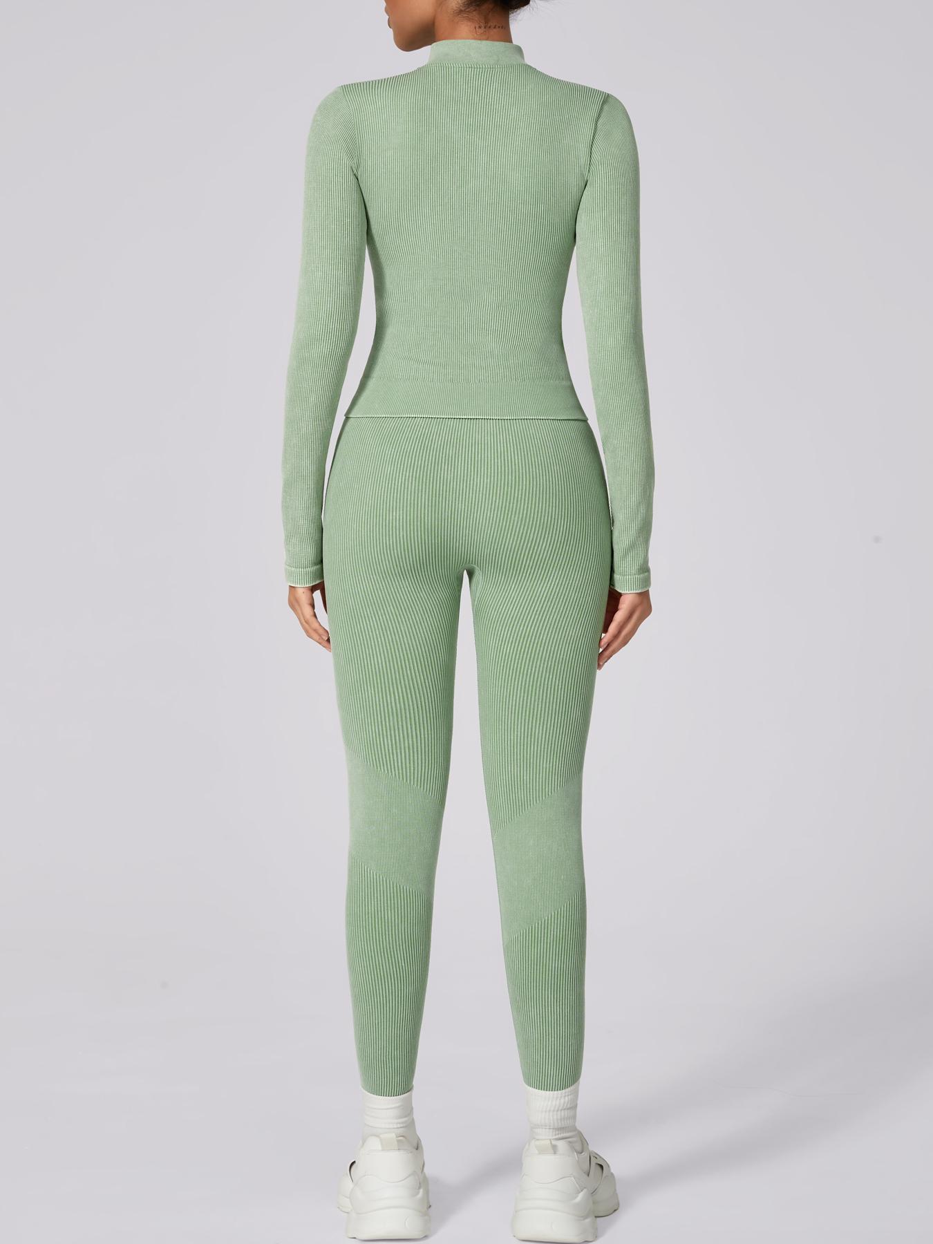 Women's Plain Tracksuit Set, Sports Zip Up Crop Jacket & High Waist Leggings, Ladies Spring & Fall Clothes, Gym Wear, Yoga Suit Outdoor