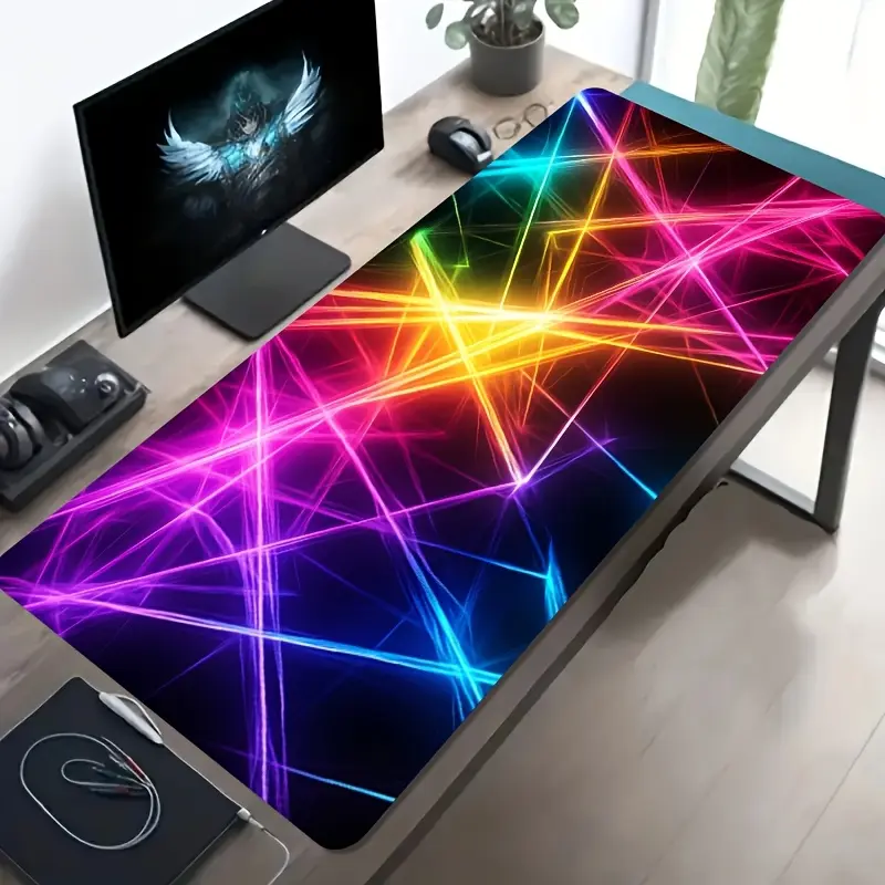 1 large e-sports gaming mouse pad, colorful cross-line pattern, non-slip, washable rubber bottom, large size desk mat, office desk accessory, computer decoration accessory, desktop decoration, dirt-resistant gaming mouse pad, ideal gift for gamers, extra-