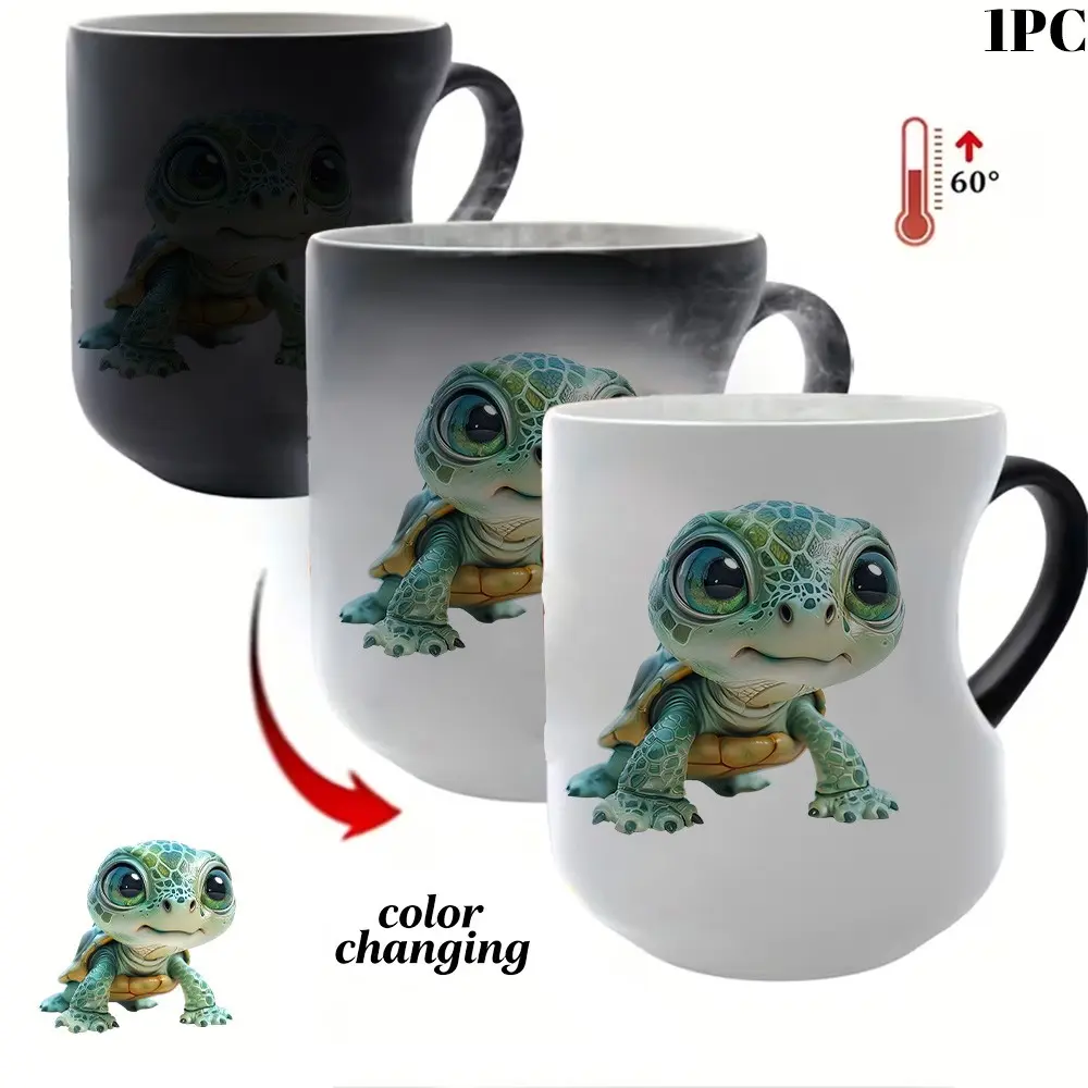 1pc Turtle Print Color Changing Mug, Marine Life - Heart Handle Magical Coffee Mug, Reusable, Coffee Mug- Add Hot Water Color Change Mug, 11Oz/330ML