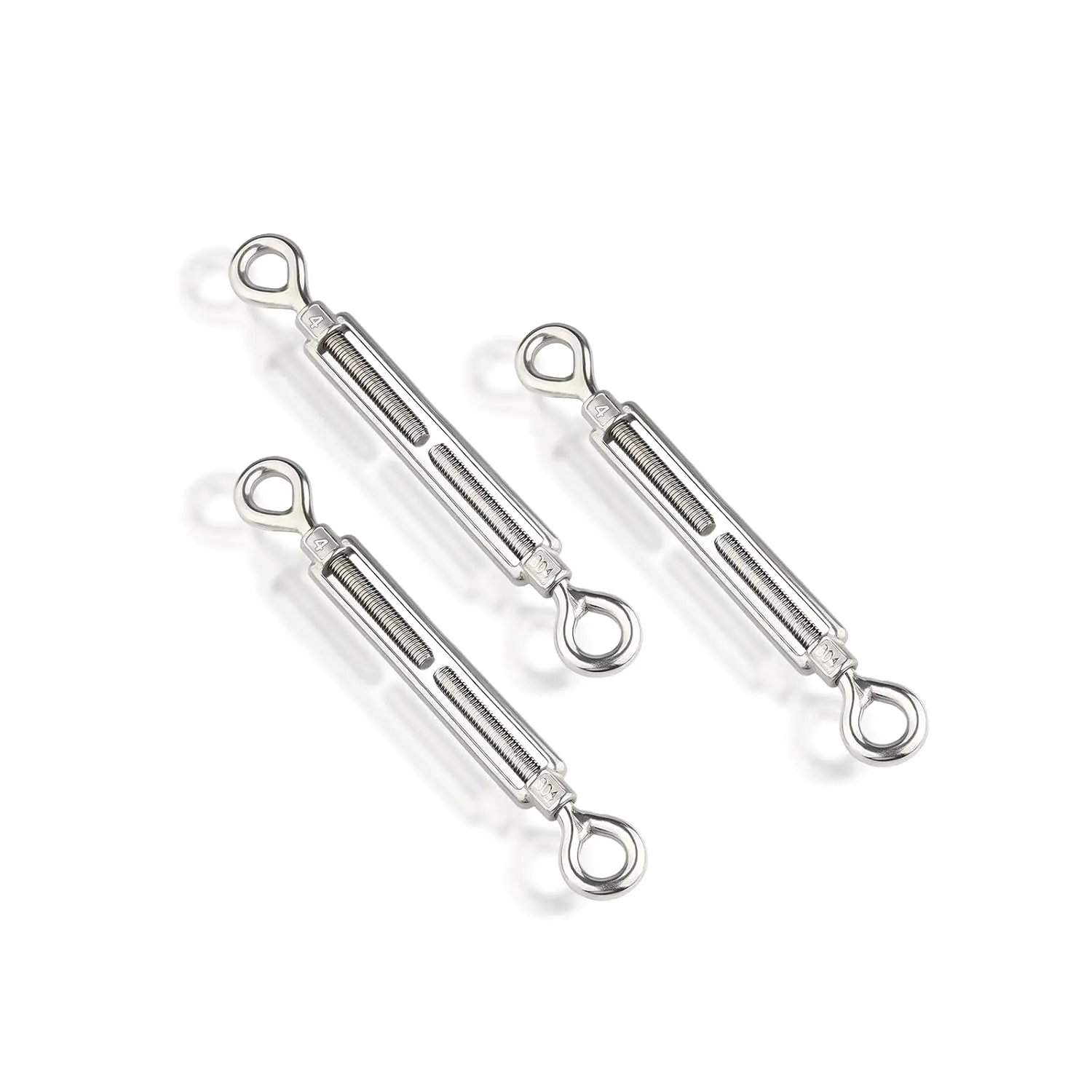 3 count M4 Turnbuckle Eye & Eye, 304 Stainless Steel Rope Tensioner | 304 Stainless Steel -Proof, -Sided Adjustable Threading, Holds 55lbs Load, For Wire Rope Shade Sail Tent