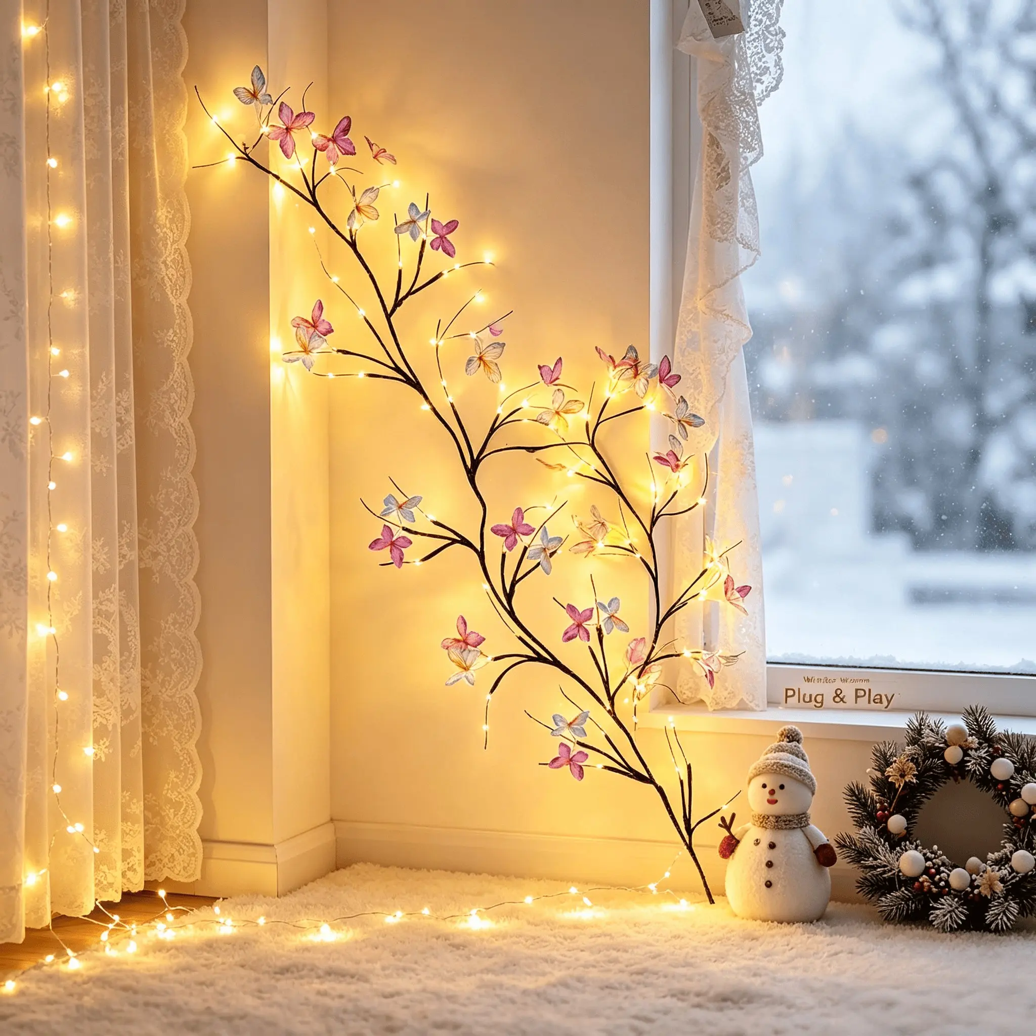 Butterfly Branch LED Light, USB Powered, 8 Modes, 129.84cm Fairy String Lights, 30 Leds, Indoor Outdoor Decor, Christmas Wedding Bar Cafe, Party Lighting Decoration