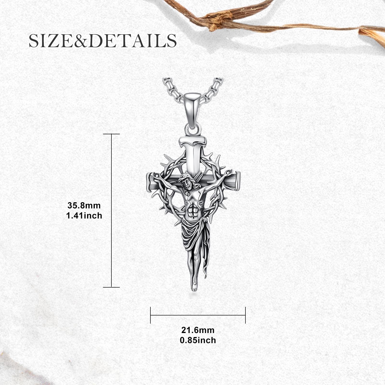 MEIDERBO Jewelry Thorn Cross Jesus Necklace 925 Sterling Silver Cross Pendant Christian Jewelry Men's Gift Fall Fashion Fall Gifts 22+2 Inch