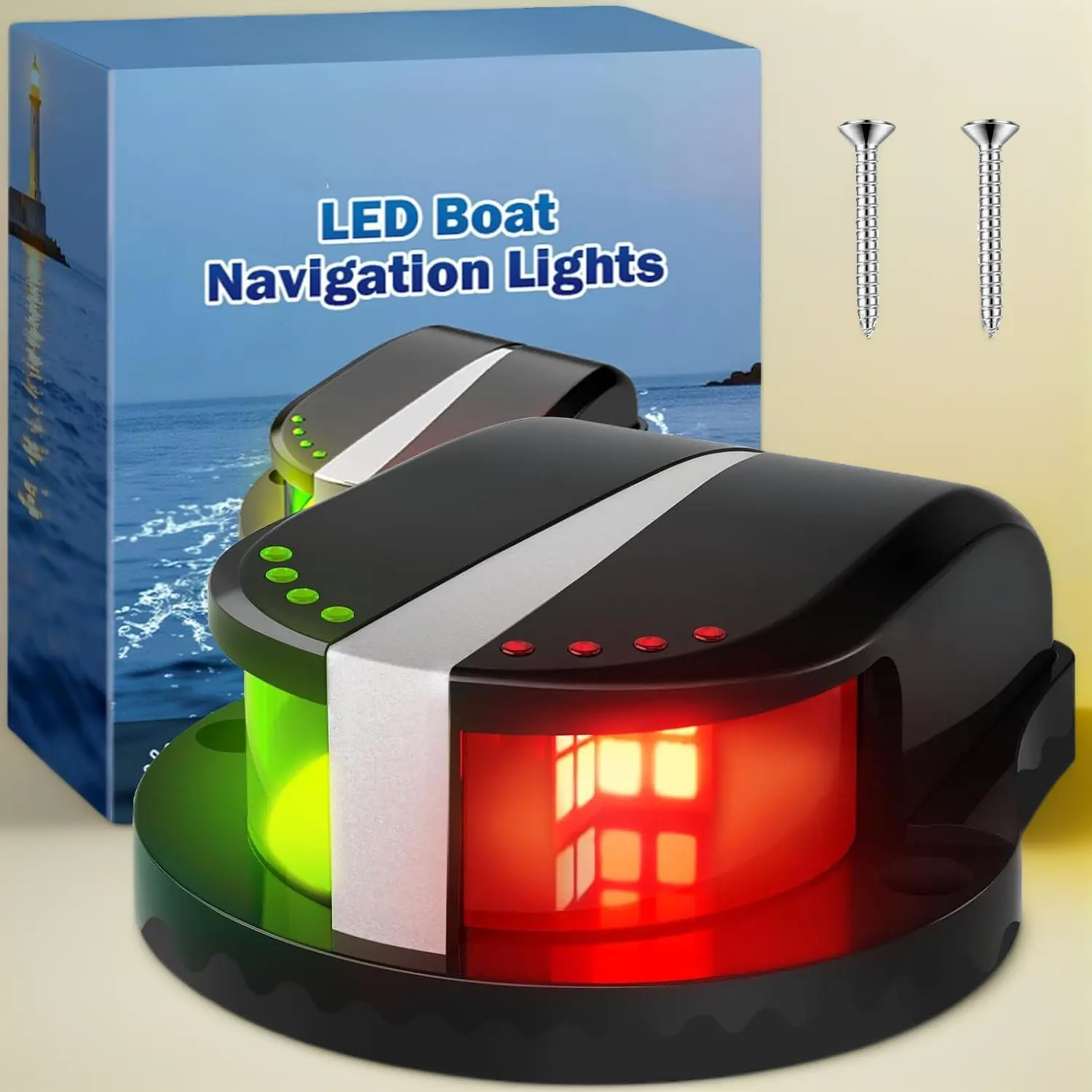 12V Power Source Waterproof Red-Green Bi-Color LED Light, Bow Navigation Aid for Yacht, Pontoon Fishing Vessel, Boating