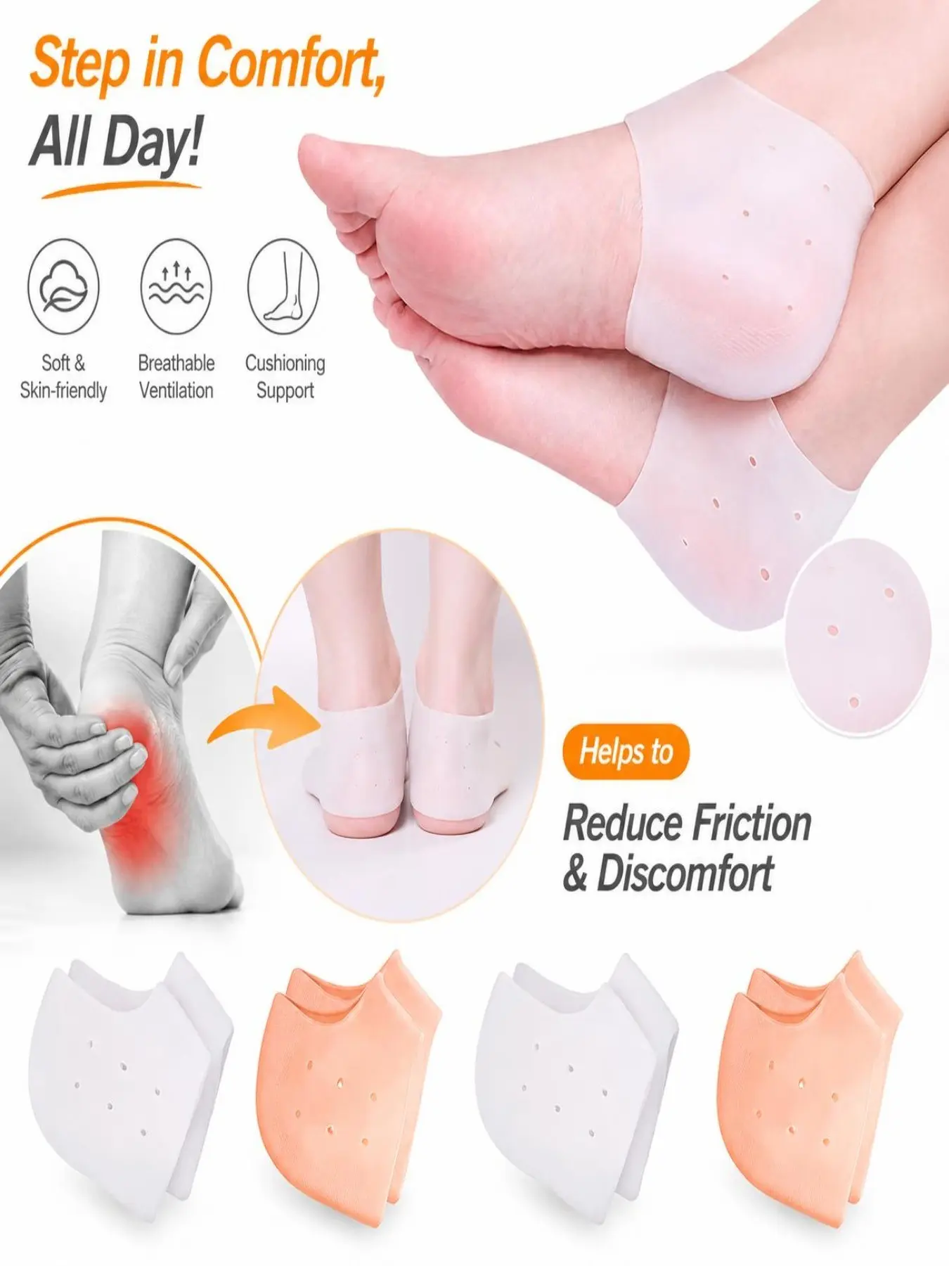 4 Pcs Gel Heel Moisturizing Socks, Hydrating Foot Care Product for Dry Rough Heels, Reusable Heel Protectors for Men and Women