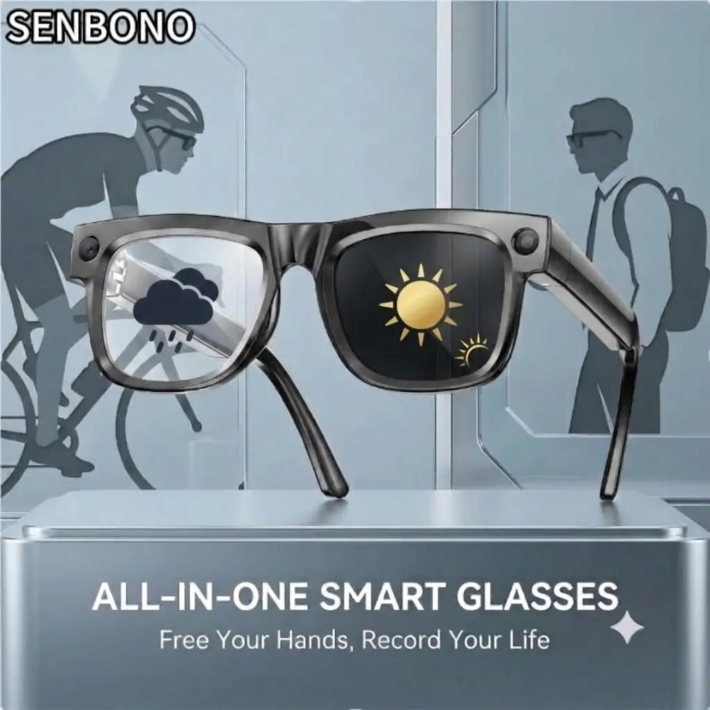 Senbono Smart Ai Camera Glasses, Unisex, Photo Video Audio, Ai Translation, Color-Changing Lenses, Travel Outdoor, Father's Day Gift