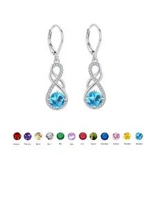 Eternal Infinity Knot Birthstone Lever Back Earrings, Zircon Drop Design, December Birthstone Pendant, Valentine's Day Gift for Women
