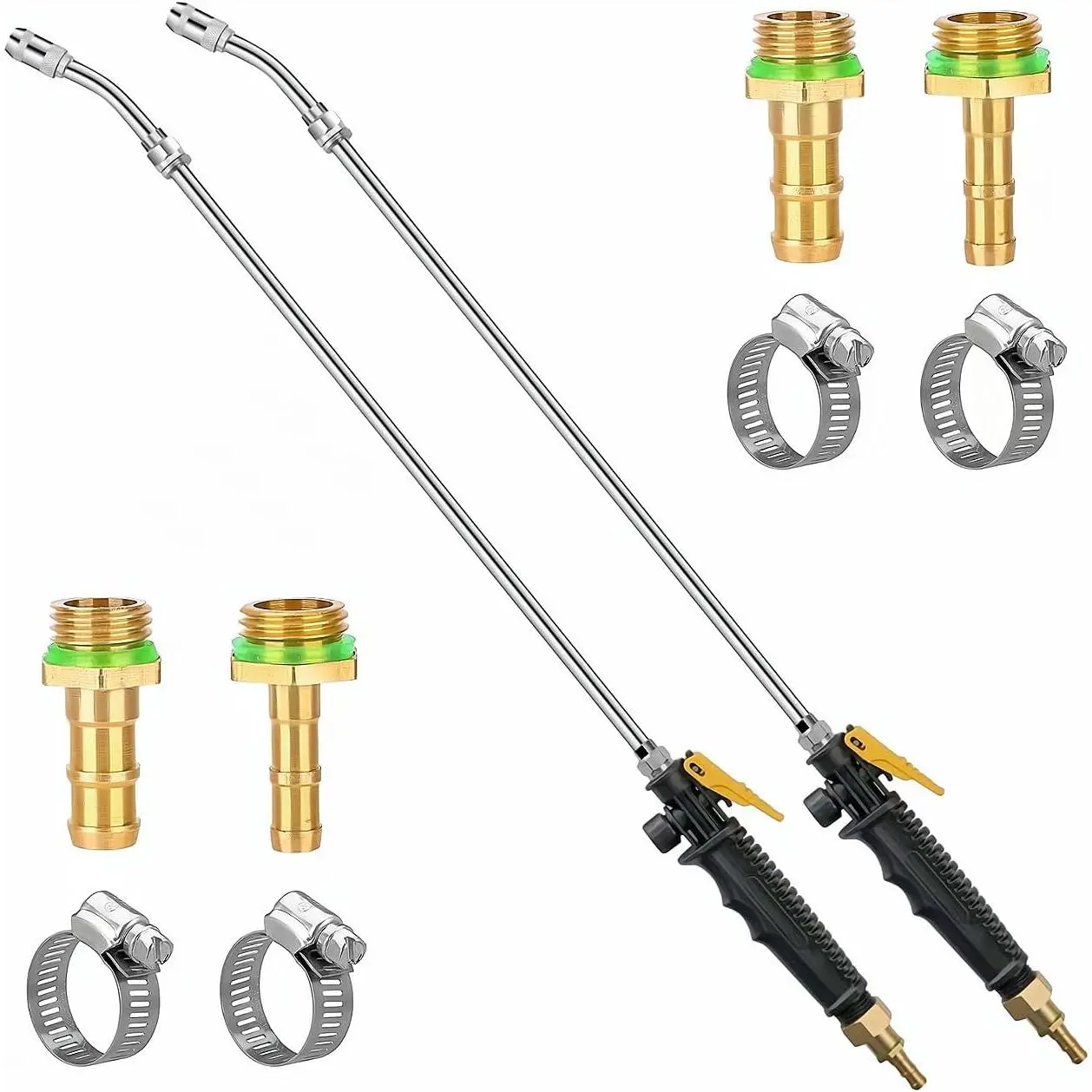 29 Inches Replacement Sprayer Wand,2 Brass Barbs Match 3/8'' & 1/4'' Hoses, Stainless Steel Universal Sprayer Wand with Shut off Valve & 4 Hose Clamps (2 Pack Sprayer Wand)