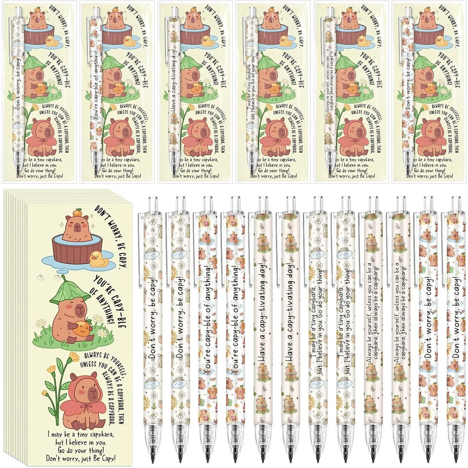 48 Sets Capybara Pencils Bulk  to School Student Gifts Capybara Party Favors 0.5mm Cute School Pencils with Bookmarks Employee Appreciation Gifts for Coworkers Teachers Office Staff