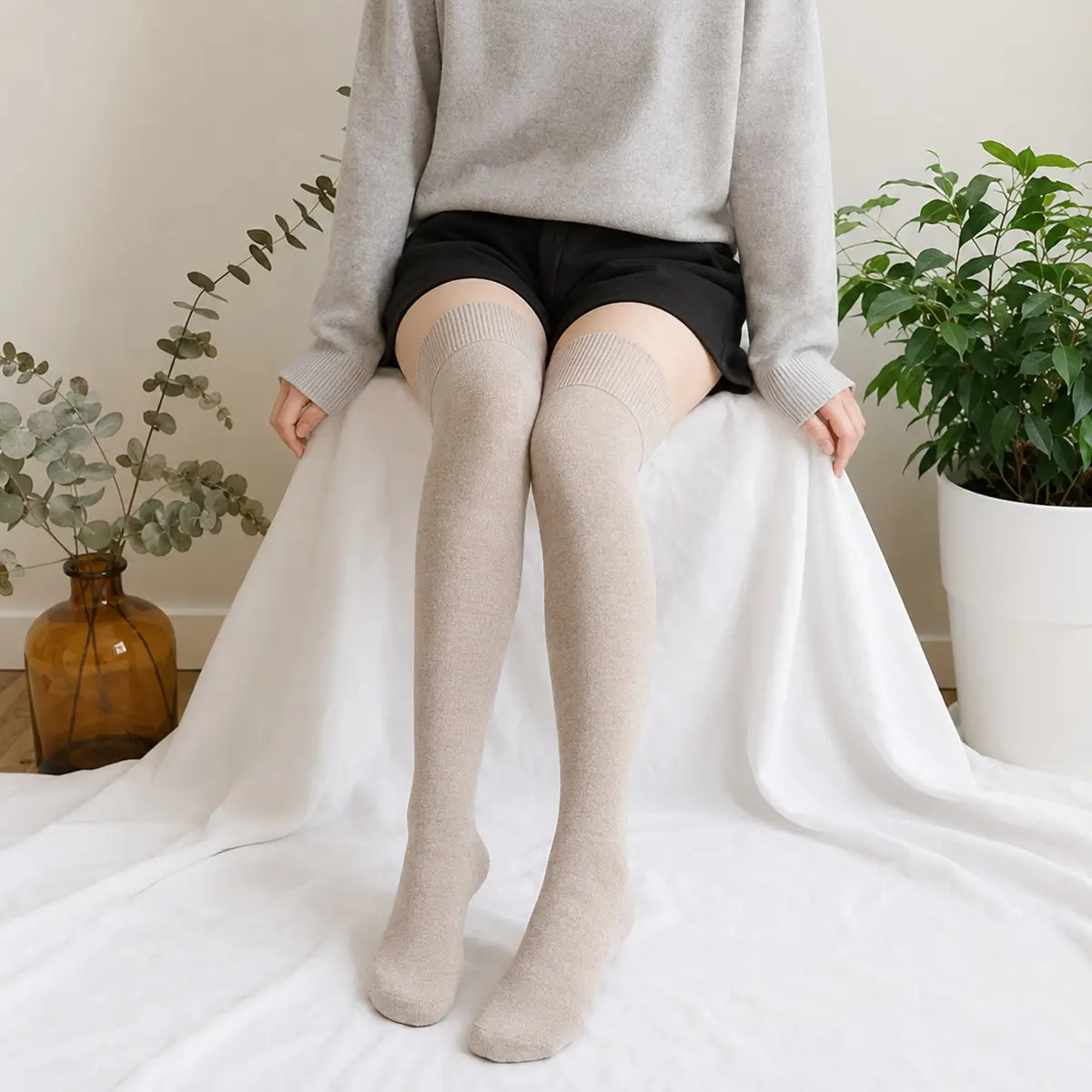 6 Pairs Women's Cotton Thigh High Socks, Soft Ribbed Over-the-Knee Long Socks, Warm Stretchy Stockings for Fall Winter, Casual Preppy Outfit, Loafers, Boots, Skirts & Everyday Wear