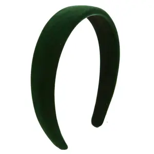 Green Velvet Padded Headbands for Women Christmas Fashion Non-slip Comfortable (Green, One Size)
