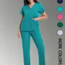 Unisex Summer Breathable Workwear Set Uniforms, Quick-Dry V-Neck, Multiple Pockets, Loose Fit, Durable, Adjustable Waist, Ideal for Nurses, Dentists, Spa, Etc