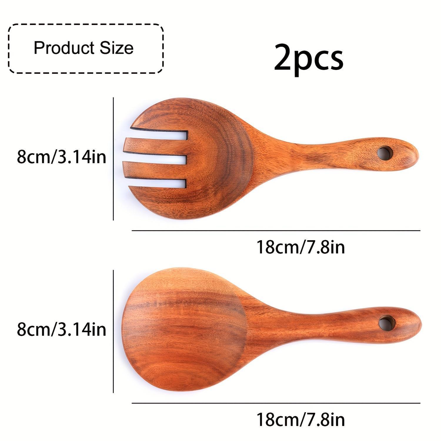2pcs Wooden Salad Servers, Salad Spoon and Fork, Salad Mixing Server Set, Kitchen Cooking Tableware