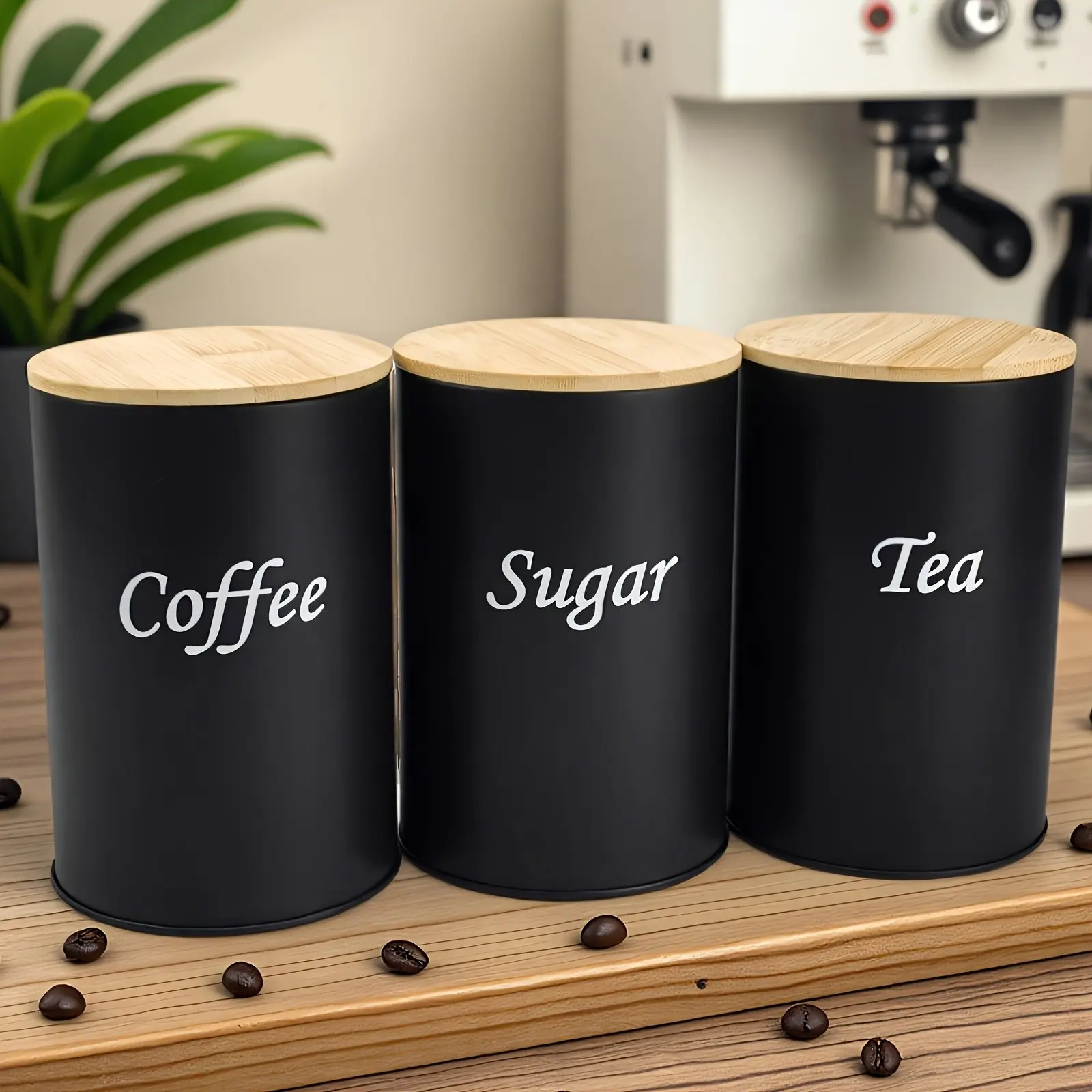 3pcs Minimalist Metal Round Canister Set, multifunctional reusable storage containers for tea, coffee, sugar and other food items, electric-free design with a clean minimalist look for stylish organization, ideal for kitchens, tea rooms, living rooms, off