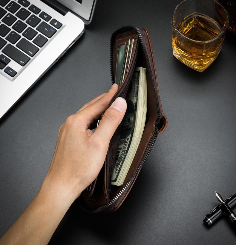 2025 New Men's Wallet PU Leather Purse Zipper Retro Style Short Wallets Men Card Holders Coin Storage Money Bag