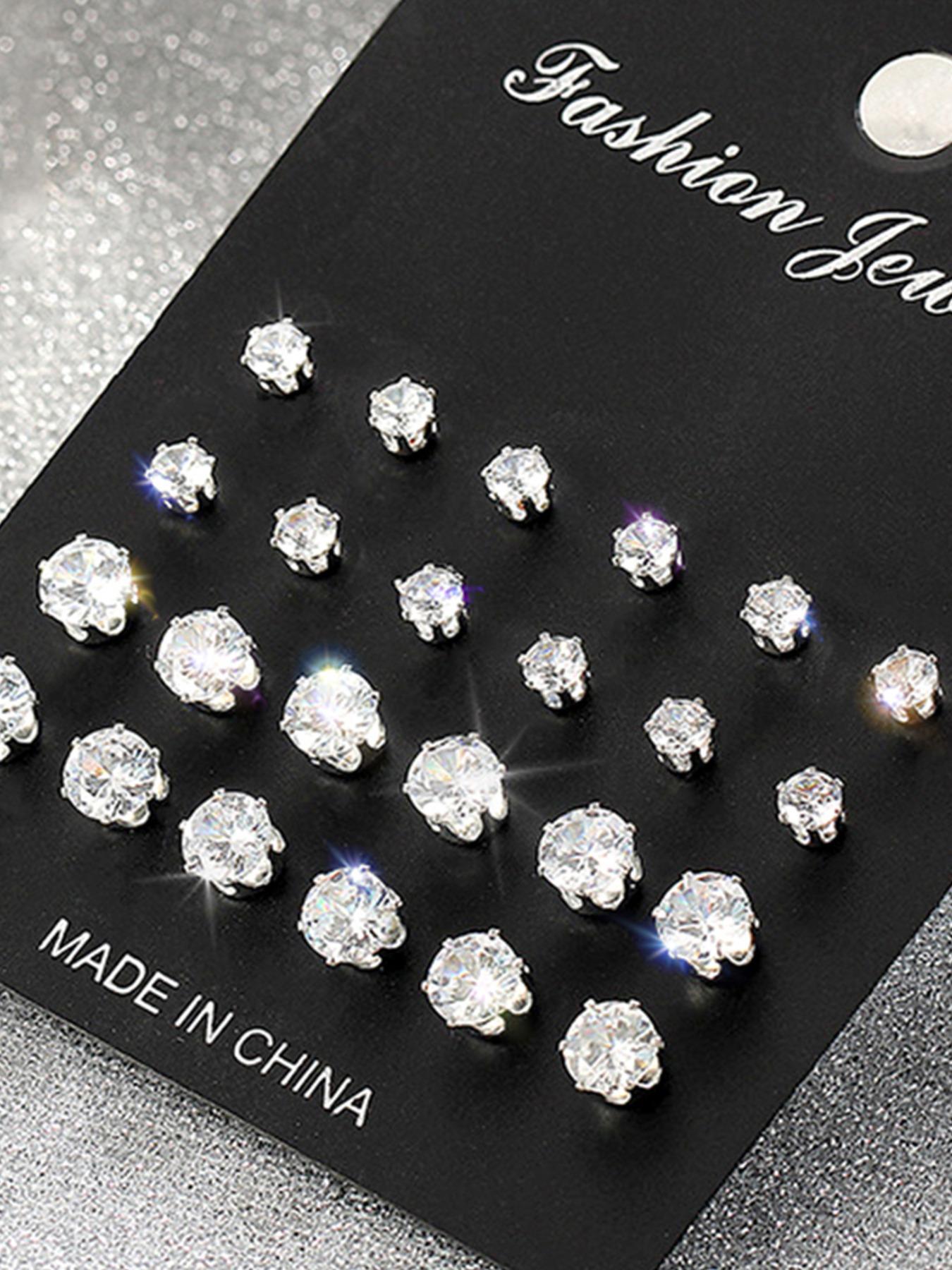 Summer 2024 Irregular Luxury Rhinestone Decor Stud Earrings, 12 Pairs Boy's Matching Jewelry, Streetwear Punk Hip Hop Trendy Accessories for Party, Clubs, Daily Wear, Ear Studs