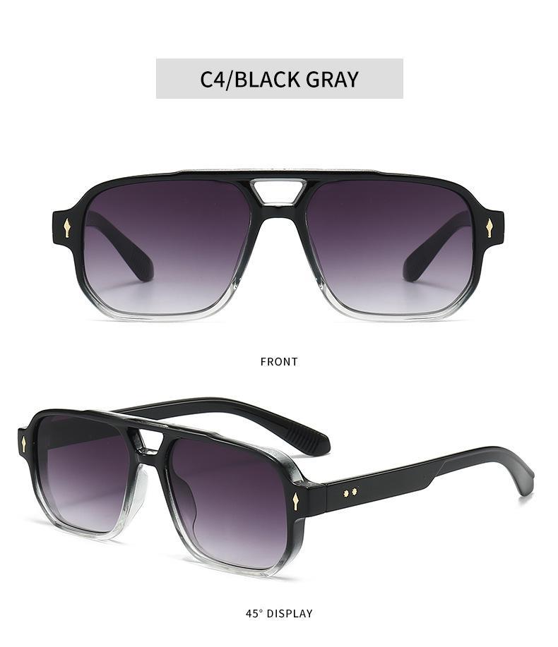 4-Pack  Retro Double Bridge Square Sunglasses - Unisex, Fashionable Luxury Design with Rivets, Trending Shades, UV400 Protective Lenses