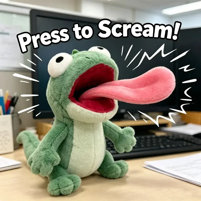Funny Screaming Lizard Plush pendant with Magnetic Tongue Creative Ugly-Cute Chameleon Squeaky Stress Relief Gift for Friend Kid