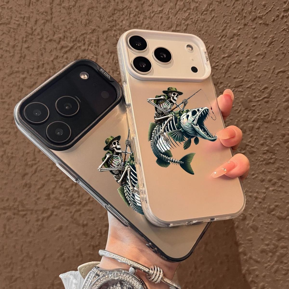 Skeleton Fishing Pattern Case for iPhone 17 Pro Max 17 Air 16/15/14/13/12/11 Pro Max XR XS E Plus Retro High-end Shockproof Drop Screen Protection Cute Durable PC Smartphone Cover