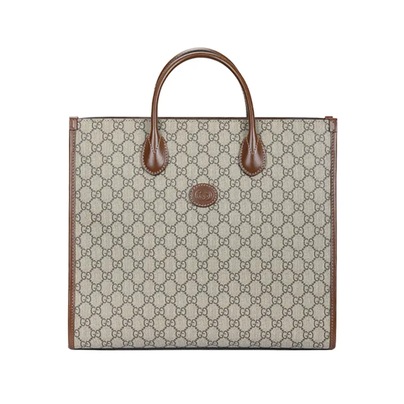 Gucci GG Monogram Canvas and Leather Tote Bag for Men and Women – Ebony and Brown