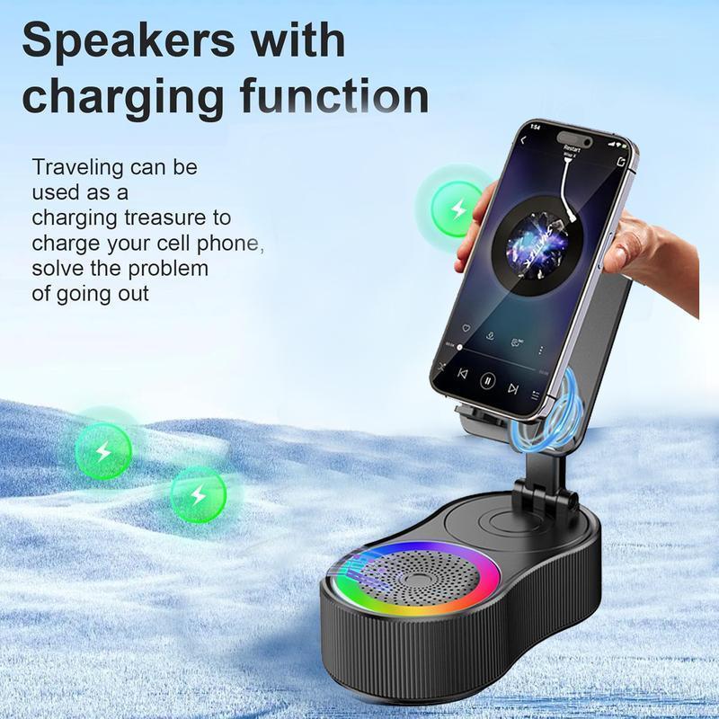 New Cell Phone Holder Stand With LDE Light Bluetooth Speaker Adjustable Tablet Bracket Support Portable Wireless Loudspeaker