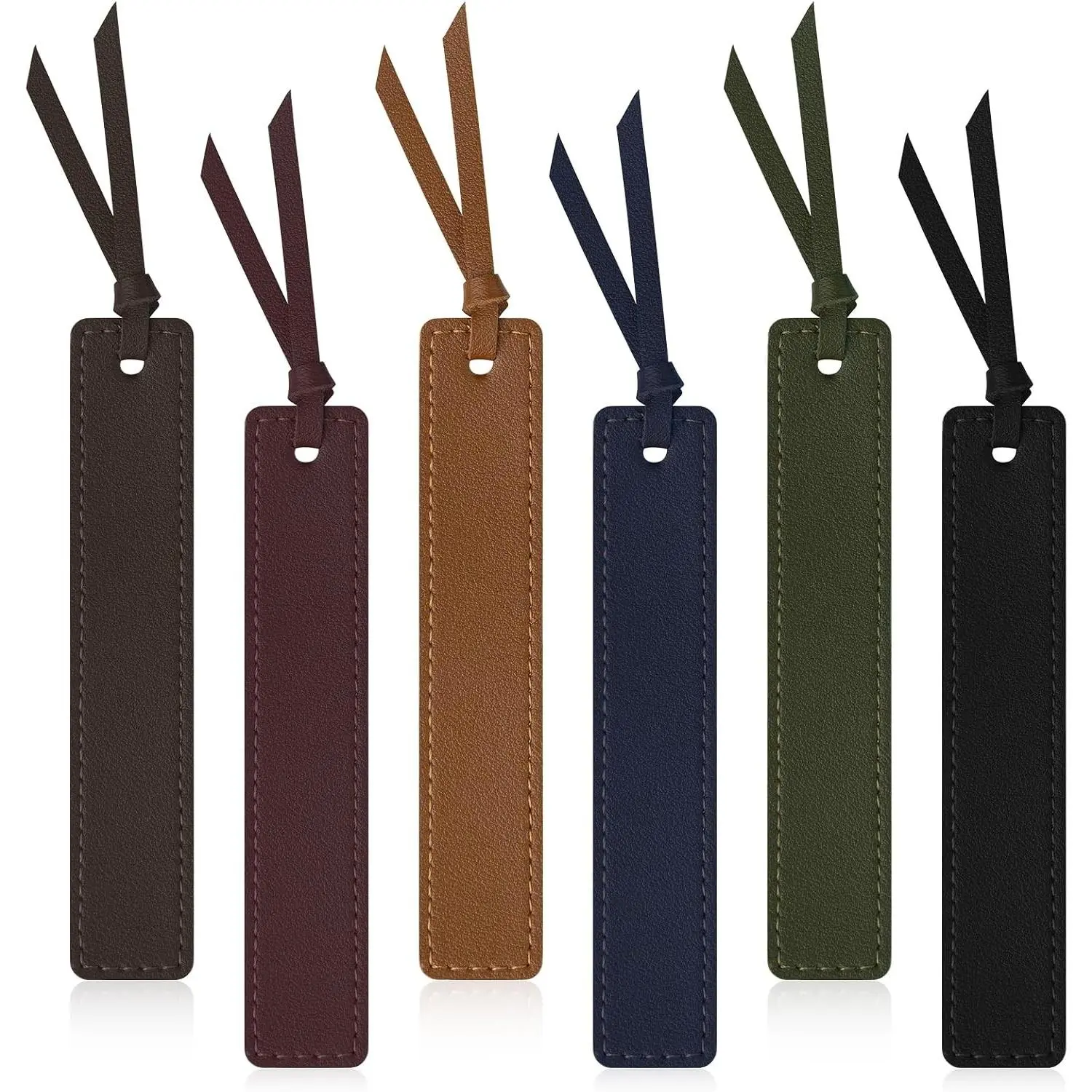 6 Pcs Leather Bookmarks with Tassels, Classic Style, 0.05 Inch Thin Handmade Stitched Bookmark Set for Men, Reading Accessories, Gifts for Book Lovers and Readers (Dark Retro)