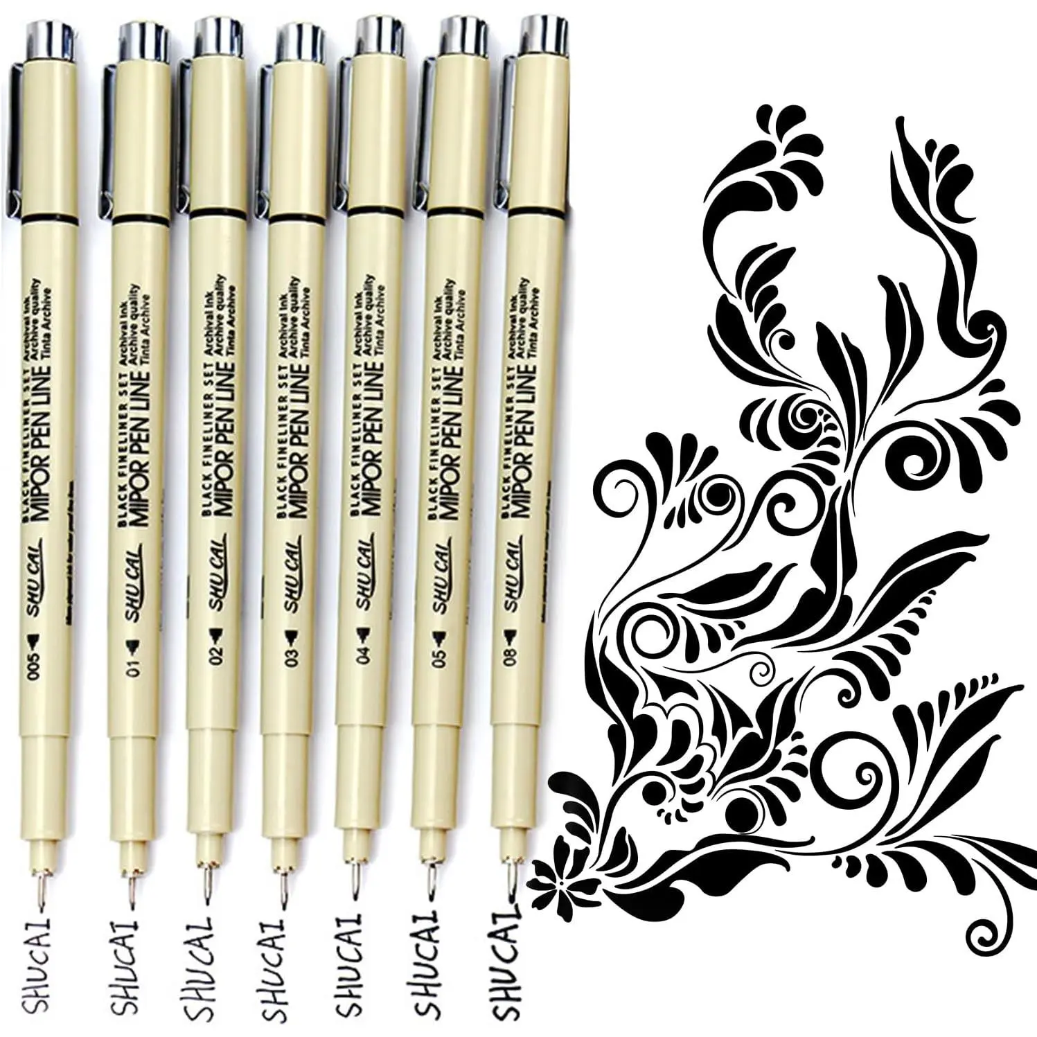 7-Pack Micron Fine Tip Pens - Stainless Steel, Fade-Proof Ink Ultra-Fine Point Markers for Office Stationery Writing & Drawing, High Detail