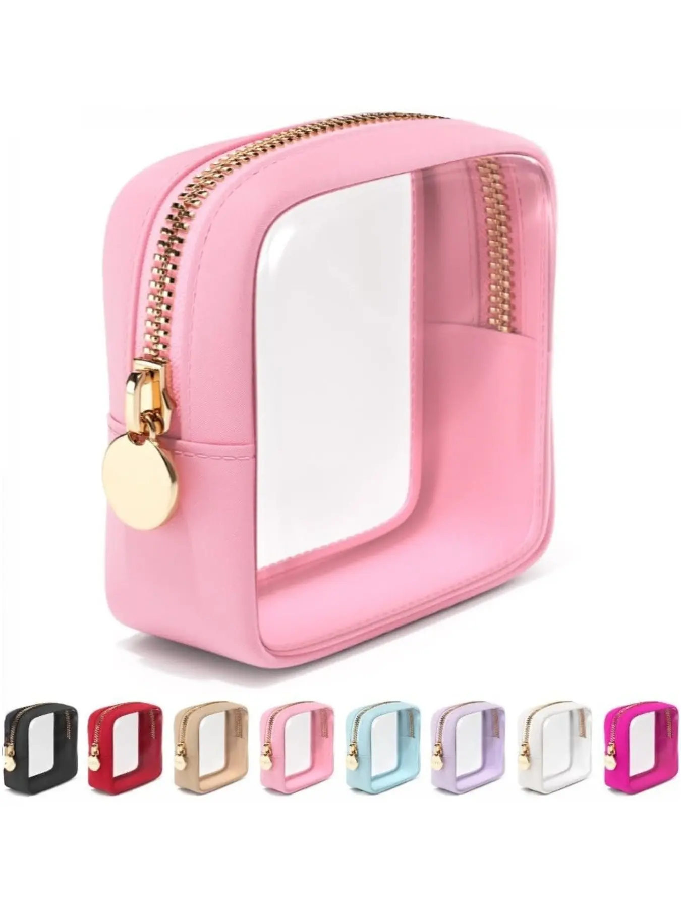Waterproof Mini Transparent Cosmetic Bag, Portable Zipper Travel Makeup Organizer, Solid Leather Design, All-Season Use