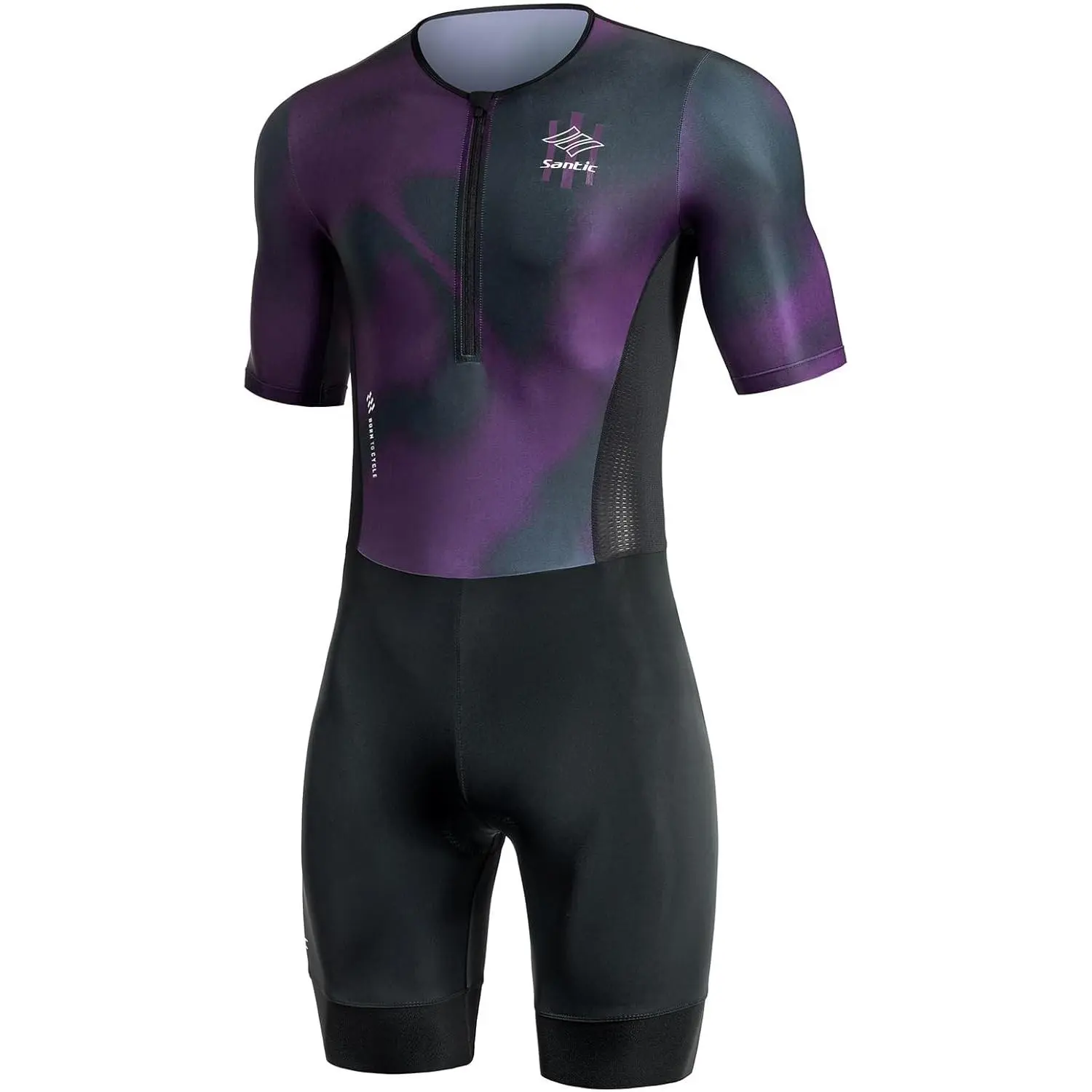 Men's 1-Piece Trisuit, Short Sleeve Athletic Bodysuit for Swim Cycle Run, Comfortable Triathlon Cycling Gear, Full Body Jumpsuit, Male Fit, Athletic Fit