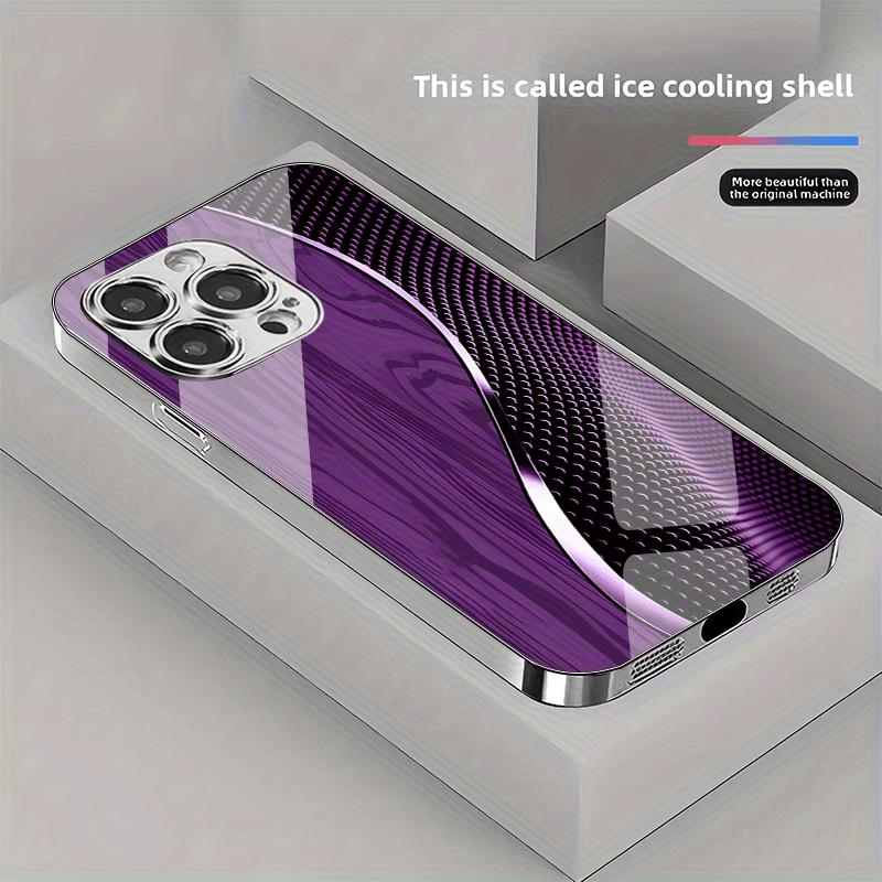 Creative patterned glass phone case, combining wood grain and tech-inspired wave lines, suitable for iPhone 17 16 15 14 13 12 11 pro max
