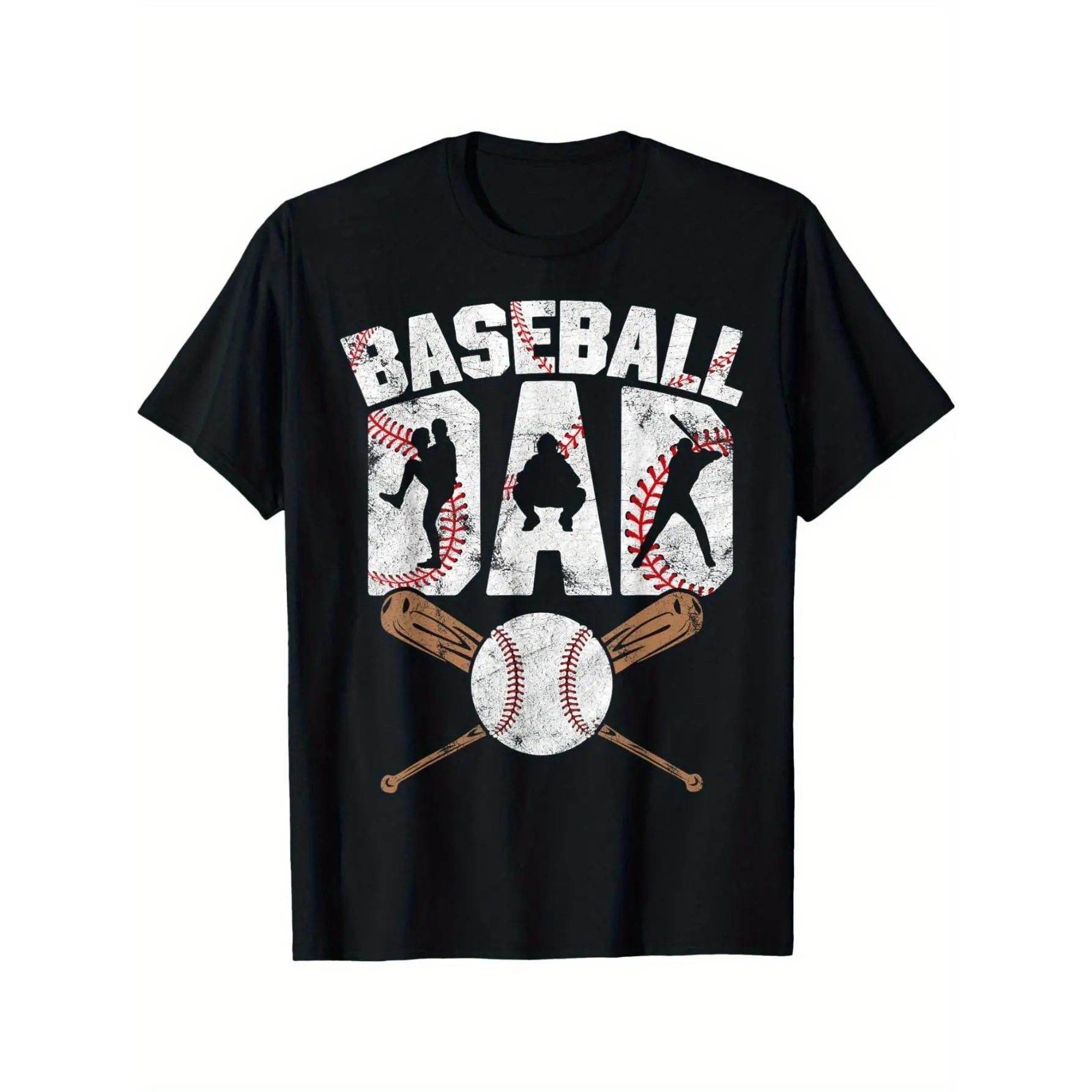 180g[100%cotton][Baseball Dad T-shirt] Baseball Dad Pattern T-shirt - Crew Neck Casual Shirt for Men - Medium Stretch Knit Fabric - Heat Transfer Design - All-Season Comfort - Regular Fit - Perfect Gift for Sports Enthusiasts - 1pc