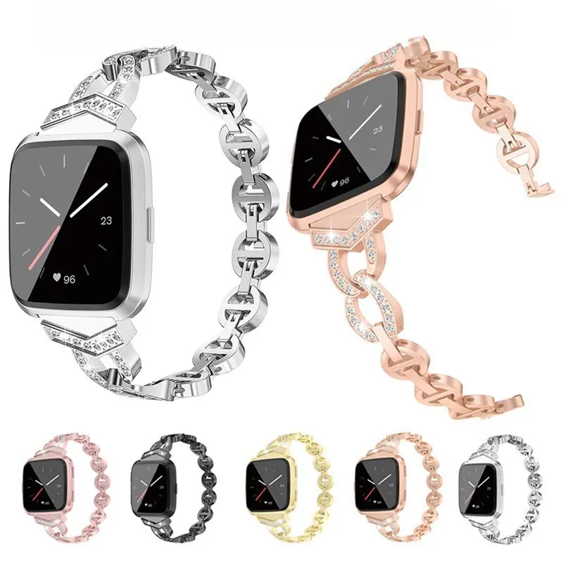For Fitbit Versa 2 / Fitbit Versa / Fitbit Versa Lite Luxury Diamond Stainless Steel  Metal Watch Band Strap Belt Wristband Bracelet Smartwatch Replacement Watchband Accessories