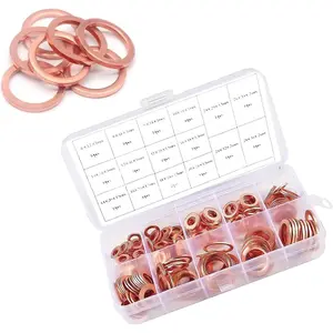 200 count  Copper Crush Washers  Kit, Flat Sealing Rings with M5-M14 9 Sizes, Oil Pan Plug Sealing Gaskets for Automotive, Plumbing & Mechanical Use ()