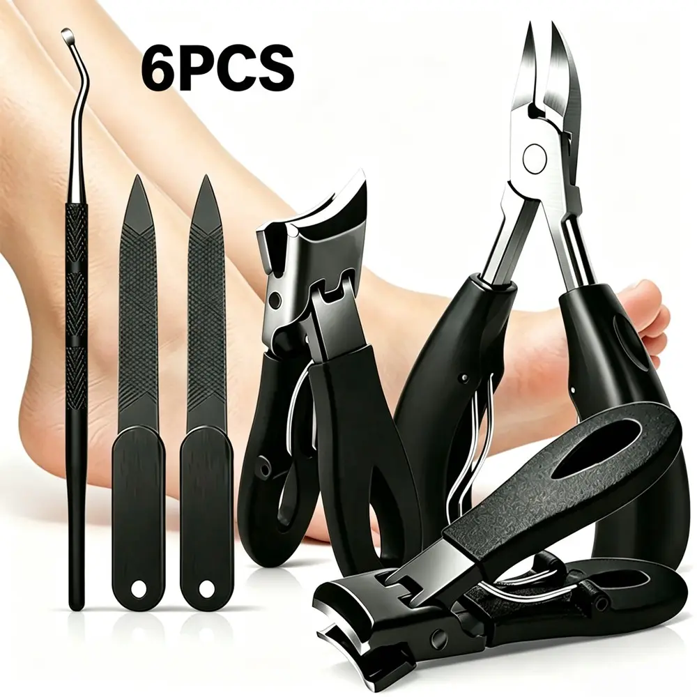 6 Piece Home Foot Care Nail Kit, Includes Cuticle Nippers, Nail Clippers, Wood File, Callus Remover, Easy Use for Seniors, Perfect Gift