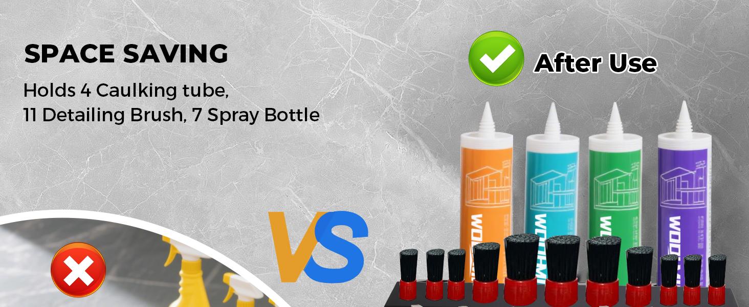 Wall Mounted Spray Bottle and Detailing Brush Holder, Spray Bottle Rack and Wall Tool Organizer for Car Detailing, Auto Detailing Bottle Holder