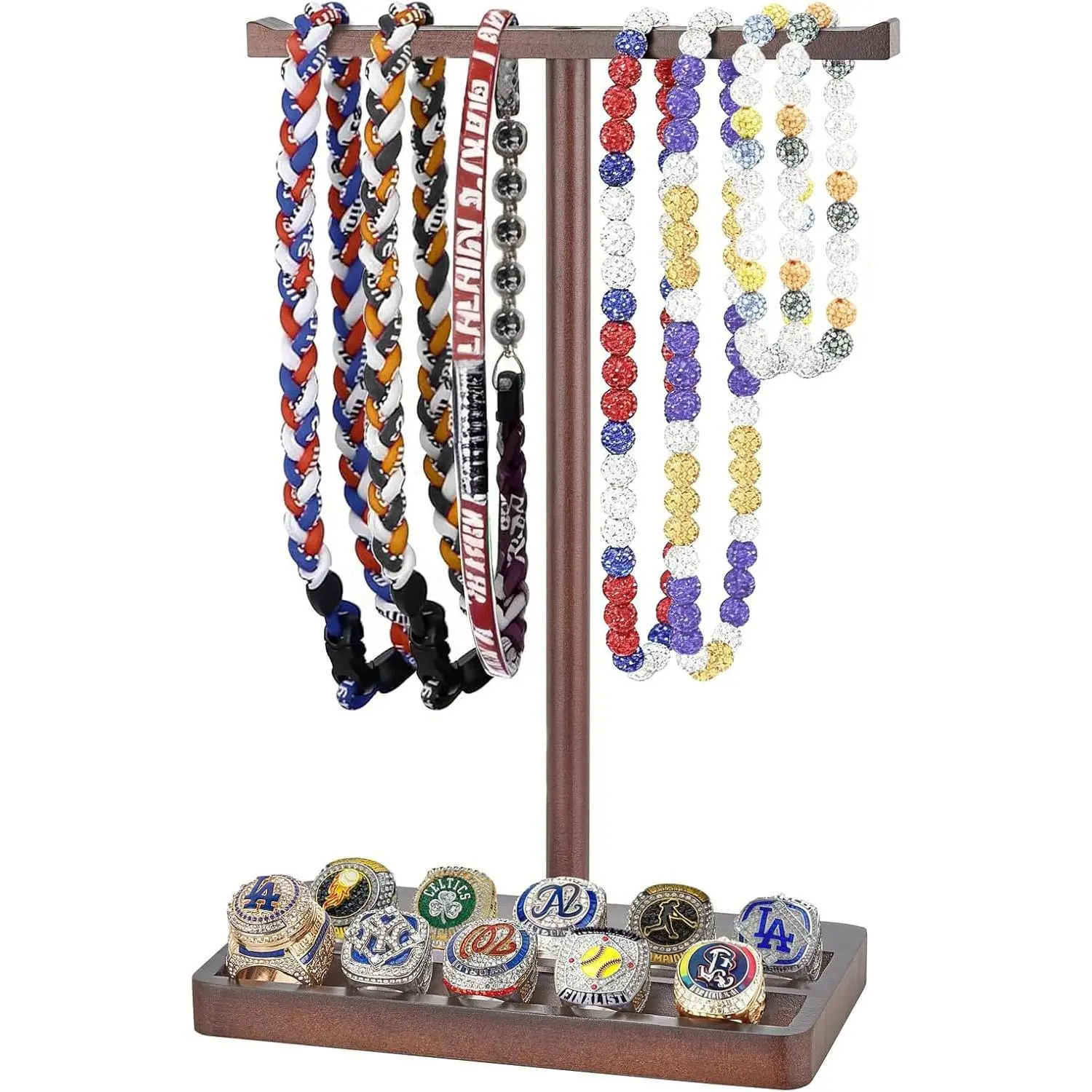 Wooden Baseball Drip Necklace Organizer Holder, Championship Ring Display Holder, Softball Ring Holder Baseball Gifts for Boy Team Player Men Home Bedroom Decor