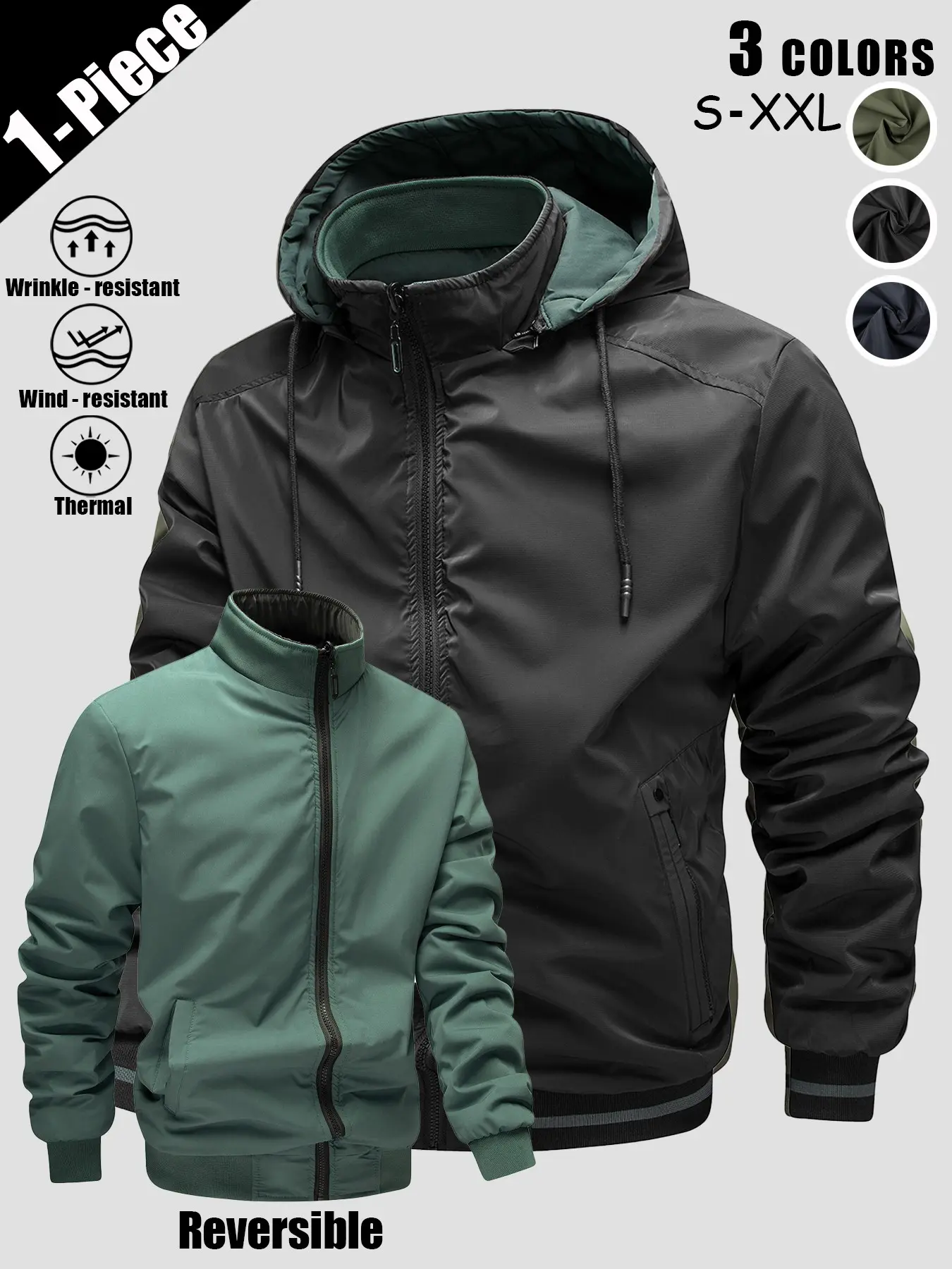 Men's Hooded Reversible Jacket Casual Fashion Loose Comfortable Windproof Waterproof Breathable Wear-Resistant Wrinkle-Resistant Detachable Hood Warm Outdoor Mountaineering Coat For Daily Commute Wild Adventure Hiking