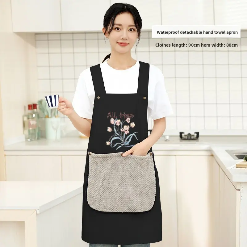 New Style Kitchen Apron with Hand Towel Adjustable Fit Water Resistant Oil Resistant for Home Chef Grilling Gardening