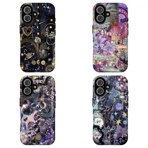 FL-Celestial Witchy Collage Phone Case,Psychedelic Gothic Collage Phone Case,Dark Academia Moon Stars & Planets Print in Purple & Black For iPhone 11 12 13 14 15 16 17 Air Pro Max for Samsung S26 S25 S24 S23 S22 S21 Case,Gift for her/him