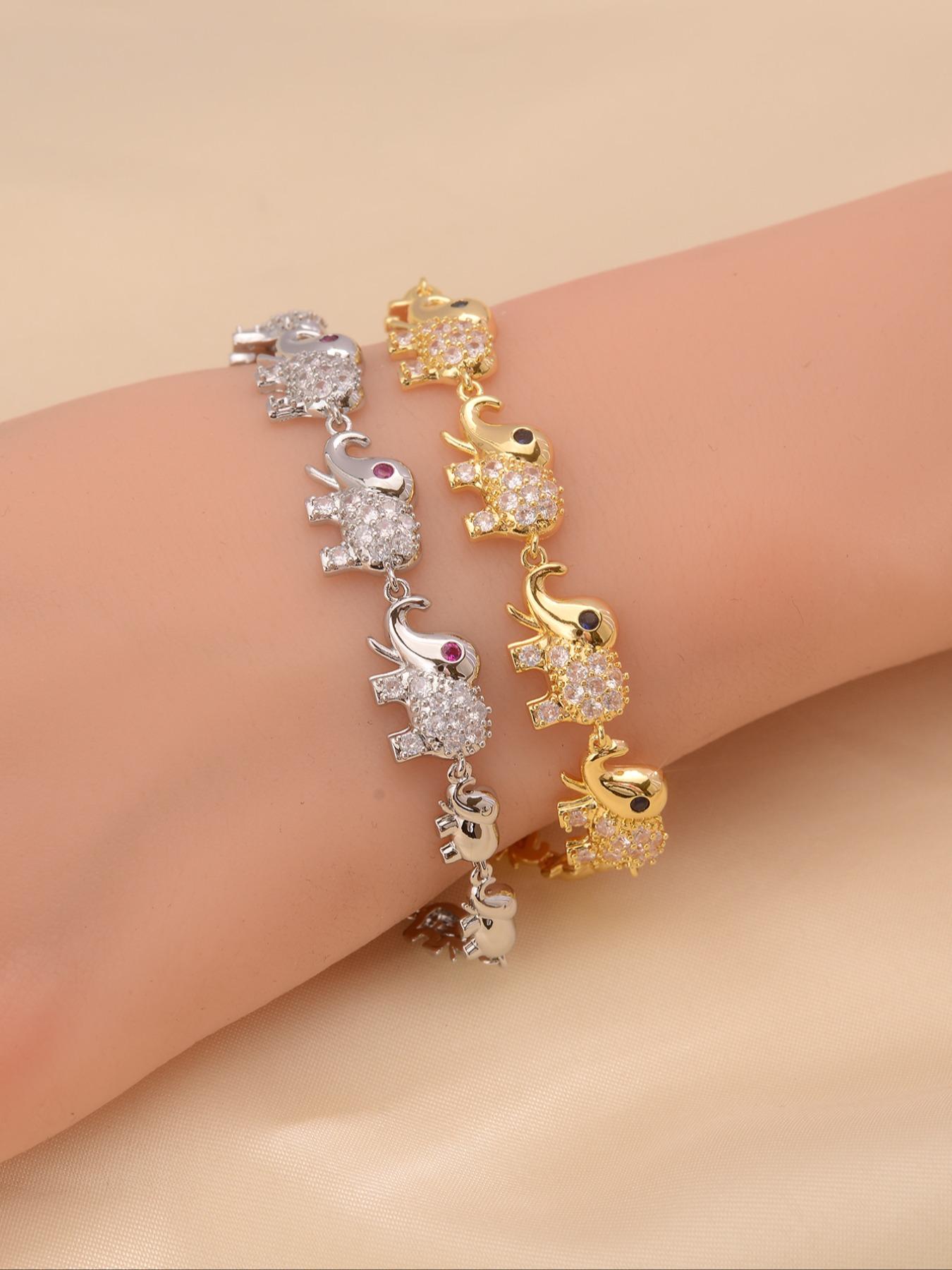 Cute Elephant Sparkling Zircon Stackable Bracelet for Women, Copper Jewelry Gift, Simple Animal Design, Fashion Accessory for Daily Wear