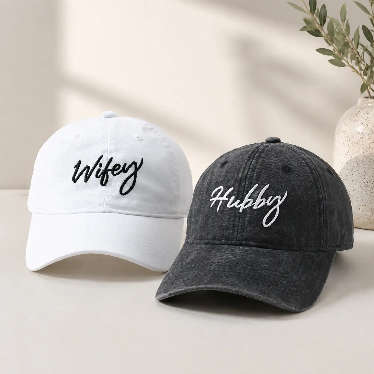 Couples Baseball Caps Set, Embroidered Hubby & Wifey Matching Dad Hats, Casual Streetwear, Wedding Gift Ideas