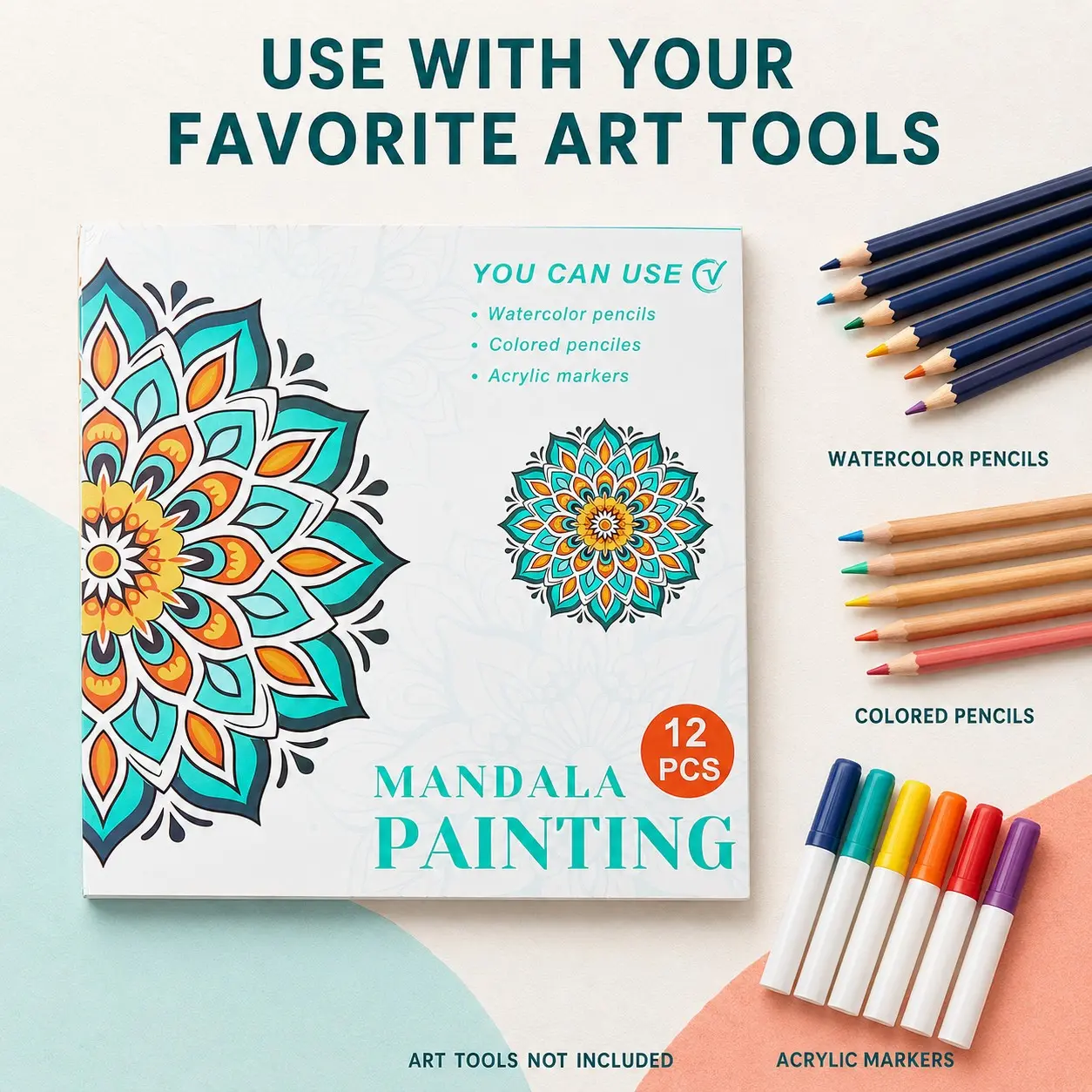 12 Sheets Mandala Coloring Book for Adults, Stress Relief DIY Drawing Book Works With All Coloring Pens