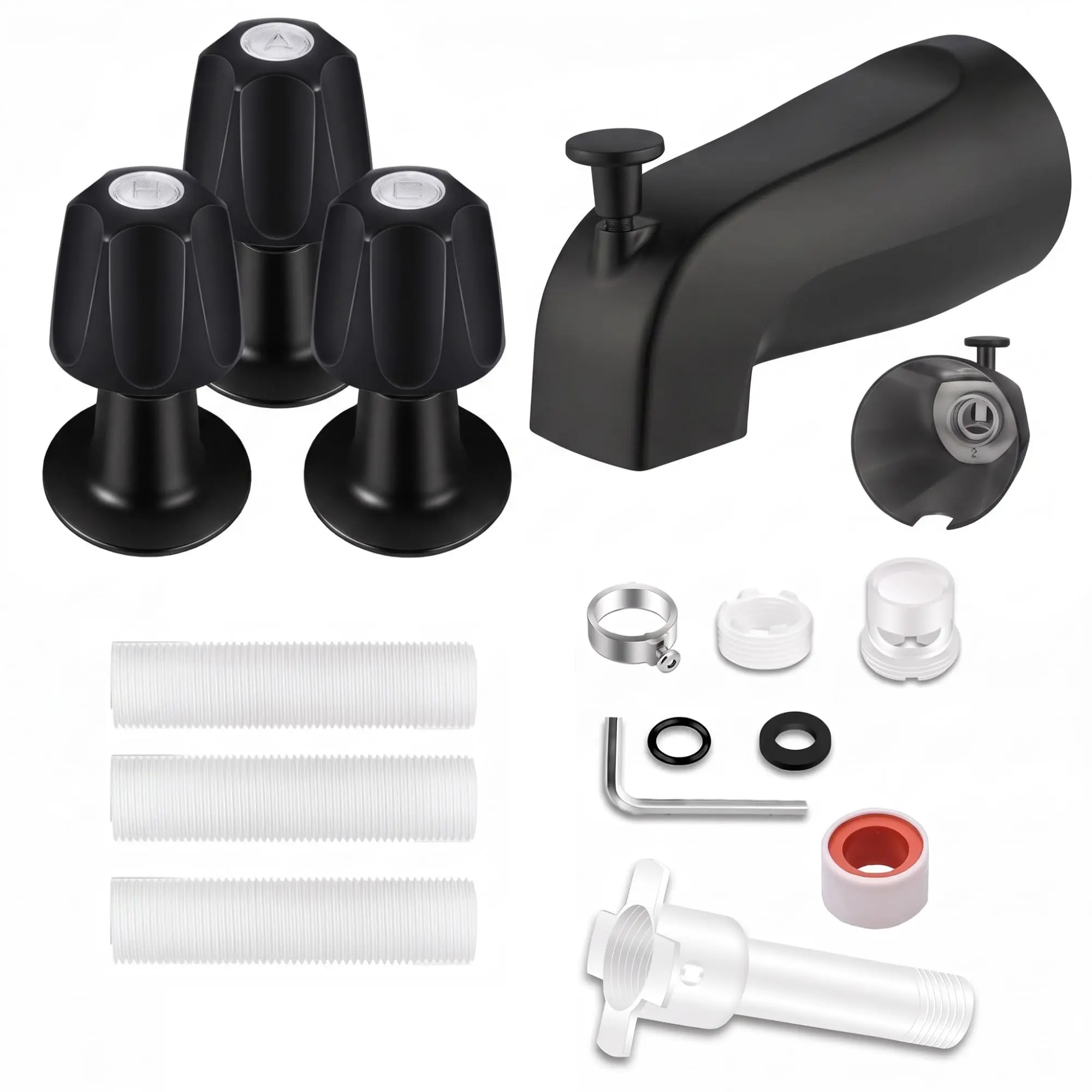 GAOMON Matte Black Bathtub Spout & Shower Knob Replacement Kit Set, Zinc Alloy Pull-Up Diverter Tub Spout Fix Kit with 3 Control Knobs & Base for Bathroom