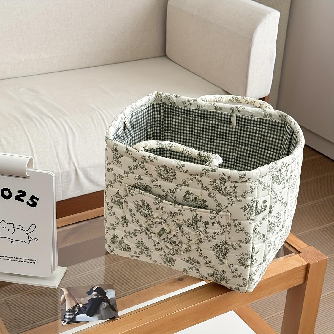 Large Foldable Bohemian French Style Rattan Woven Laundry Basket Vintage French Woven Storage Box with Open Multi Hamper for Clothes Toys Socks & Underwear Organization Canvas Basket Suitable for Room Bathroom Bedroom Shelf Baskets