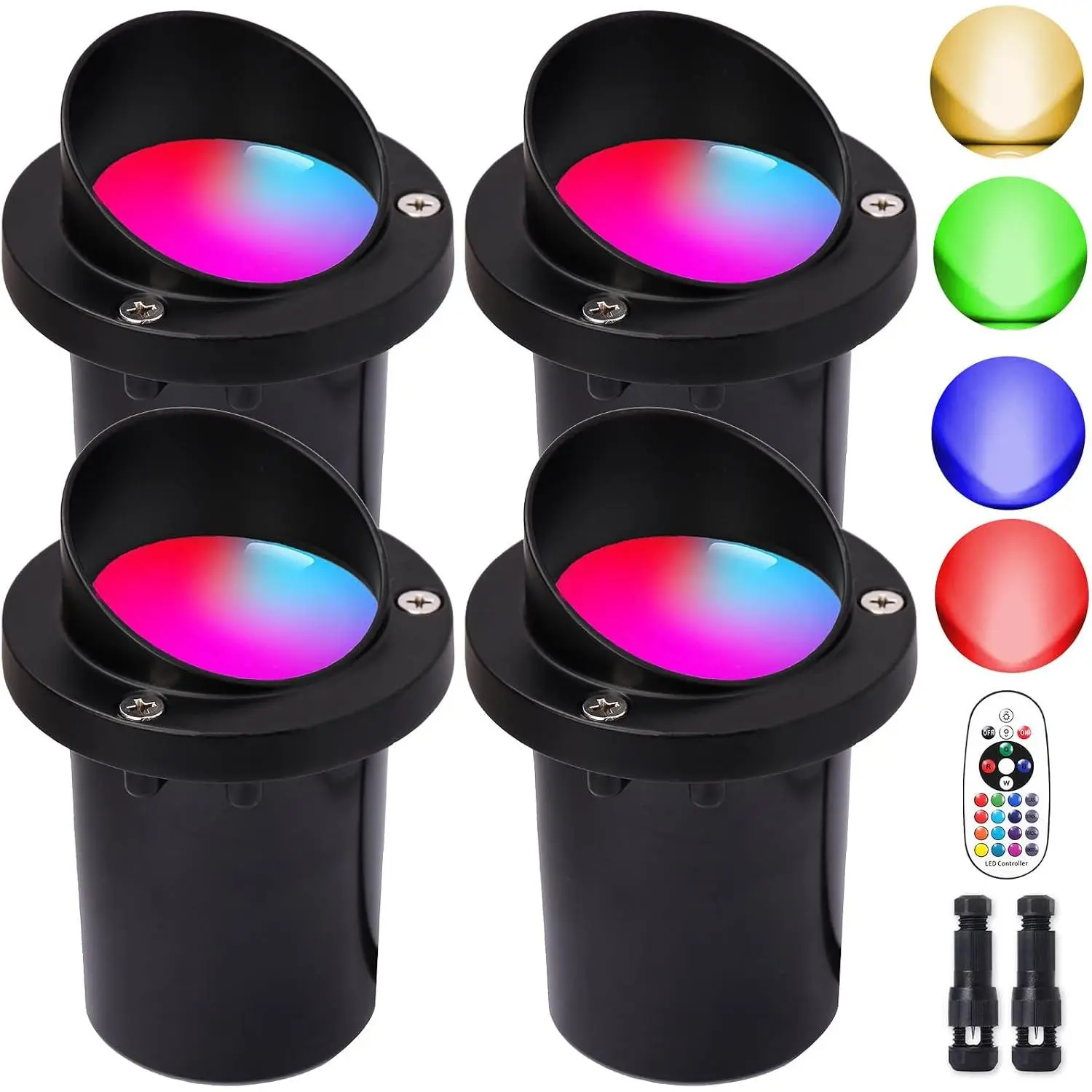 Low  RGB Landscape Light Color Changing 10W Outdoor In-Ground Lights with Connectors, LED Well Light 12-24V Landscape Lighting  for Garden Path Yard Fence 4 Pack