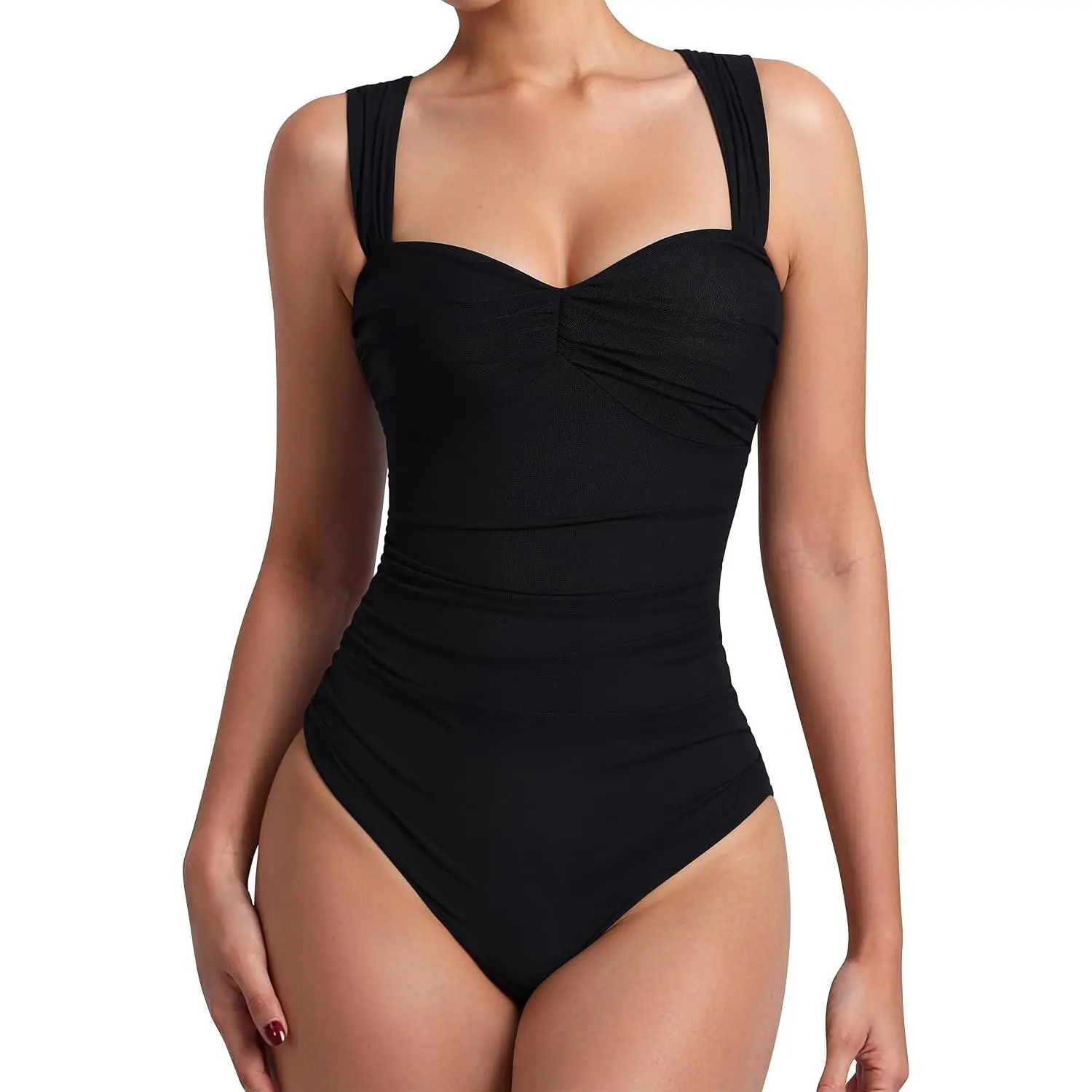 YMDUCH Women's Sexy Sleeveless Sweetheart Neck Slim Fit Bodysuit| Ruched,Tank Top,One Piece,Stretch,Backless,Double Layered,Elegant,Summer,Party,Date,Night Out,Daily Wear