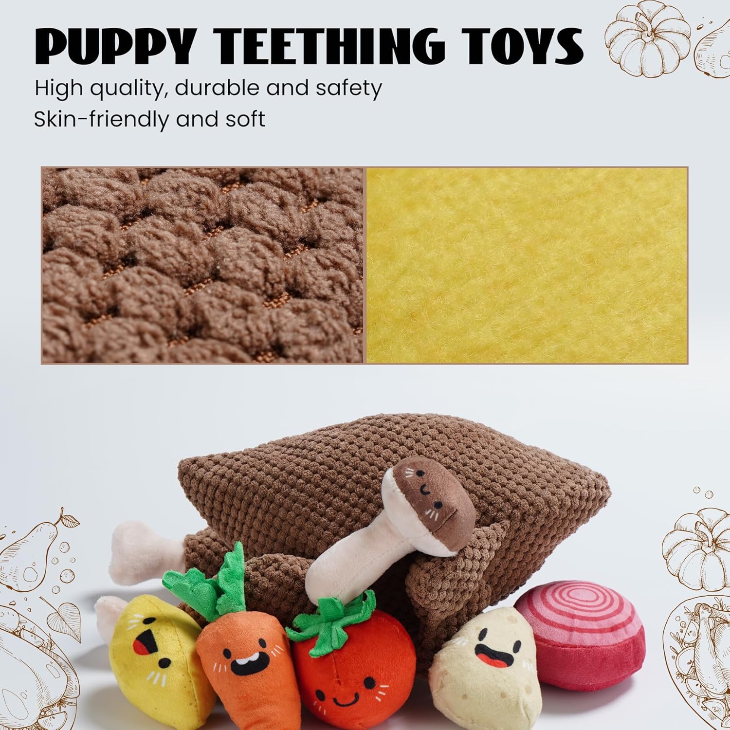 7-in-1 Thanksgiving Turkey Dog Toy,Big Turkey Puzzle Toy with 6 Squeaky Veggie Plush Toy, Interactive Enrichment Dog Toys for All Breeds