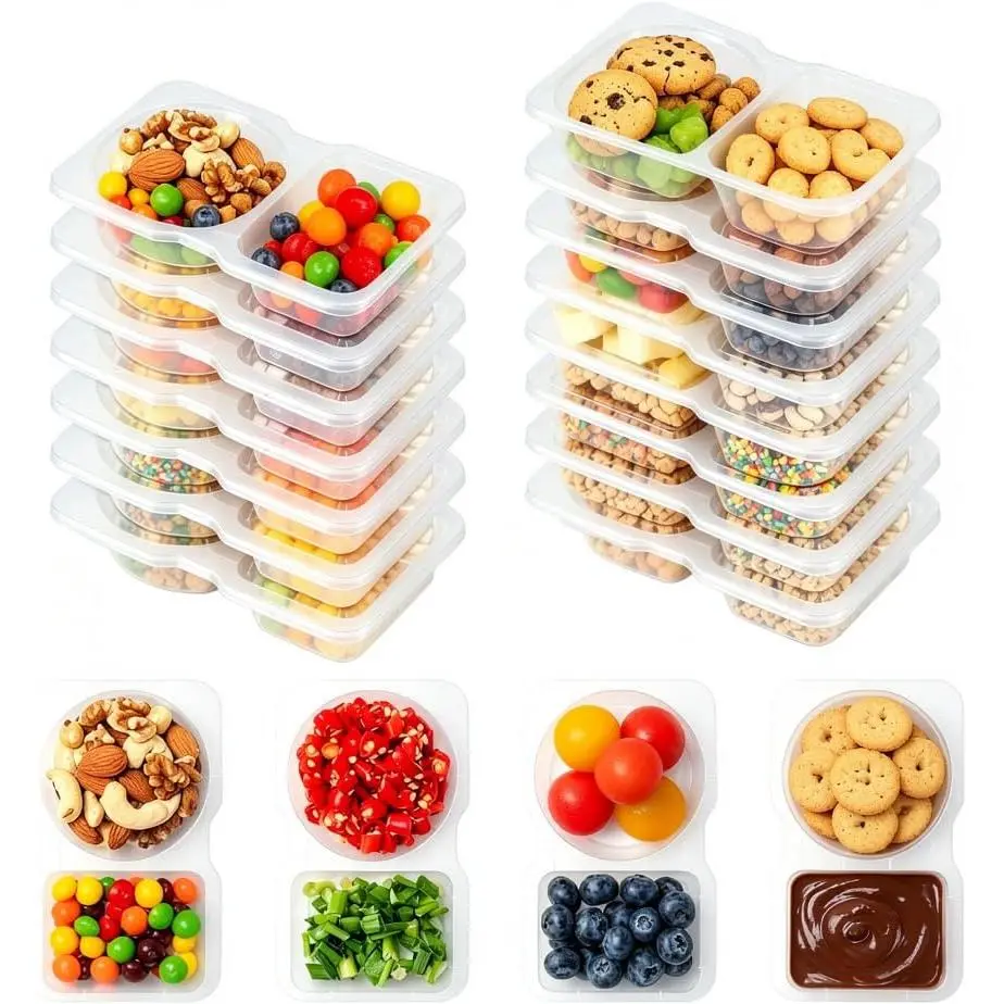 Snack Containers with , Snack Pack Containers, Snackle Box | 15 Set, 2 Compartment, PP5 -Grade Plastic, Portion Control, Meal Prep Containers for , Camping and Travel Essentials